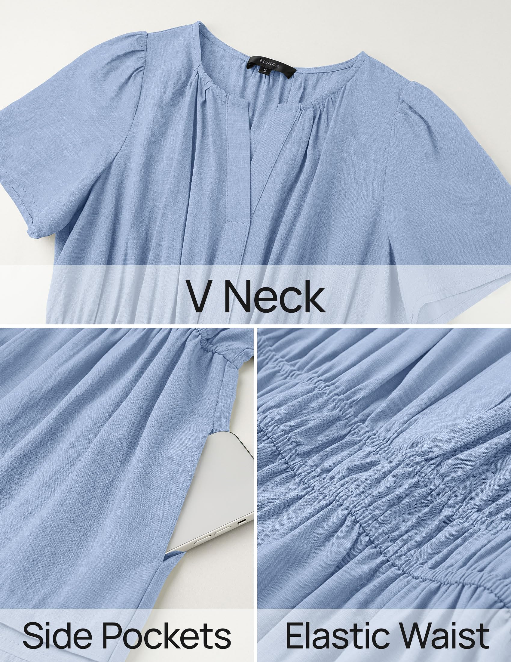 Foto 7 pulgar | Vestido Zesica Summer Casual Midi Para Mujer Azul Talla S - Venta Internacional.