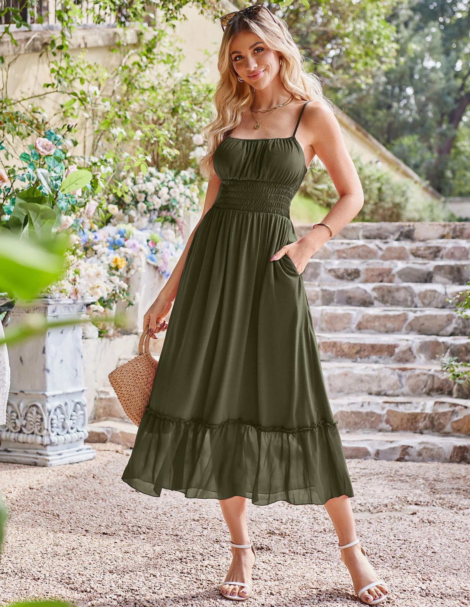 Foto 3 pulgar | Vestido De Verano Para Mujer Grace Karin, Maxi Verde Oliva, Talla L - Venta Internacional.