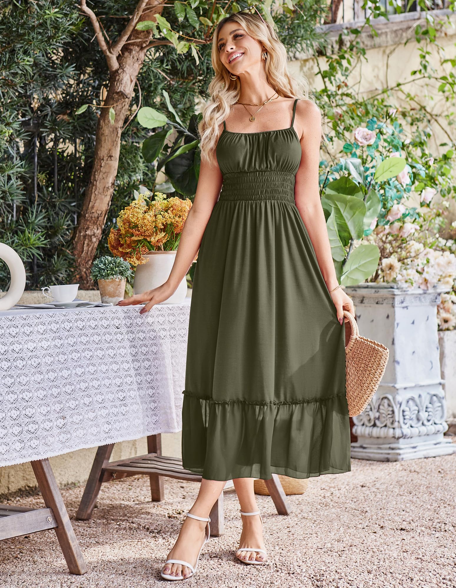 Foto 5 pulgar | Vestido De Verano Para Mujer Grace Karin, Maxi Verde Oliva, Talla L - Venta Internacional.