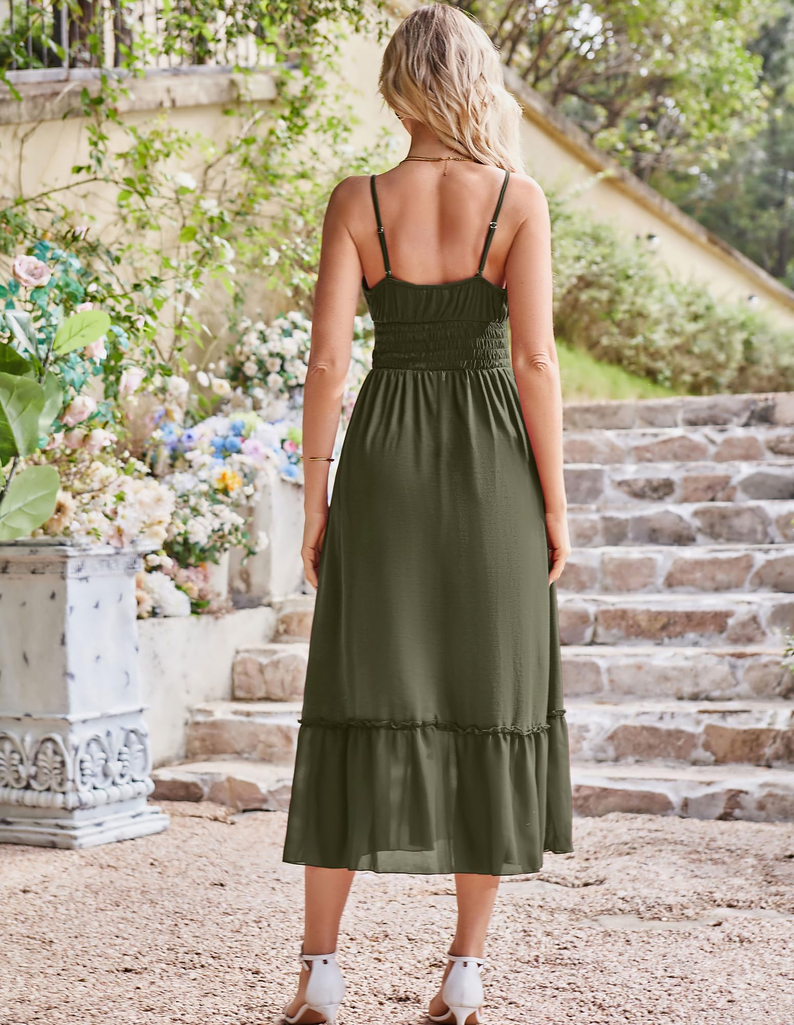Foto 6 pulgar | Vestido De Verano Para Mujer Grace Karin, Maxi Verde Oliva, Talla L - Venta Internacional.