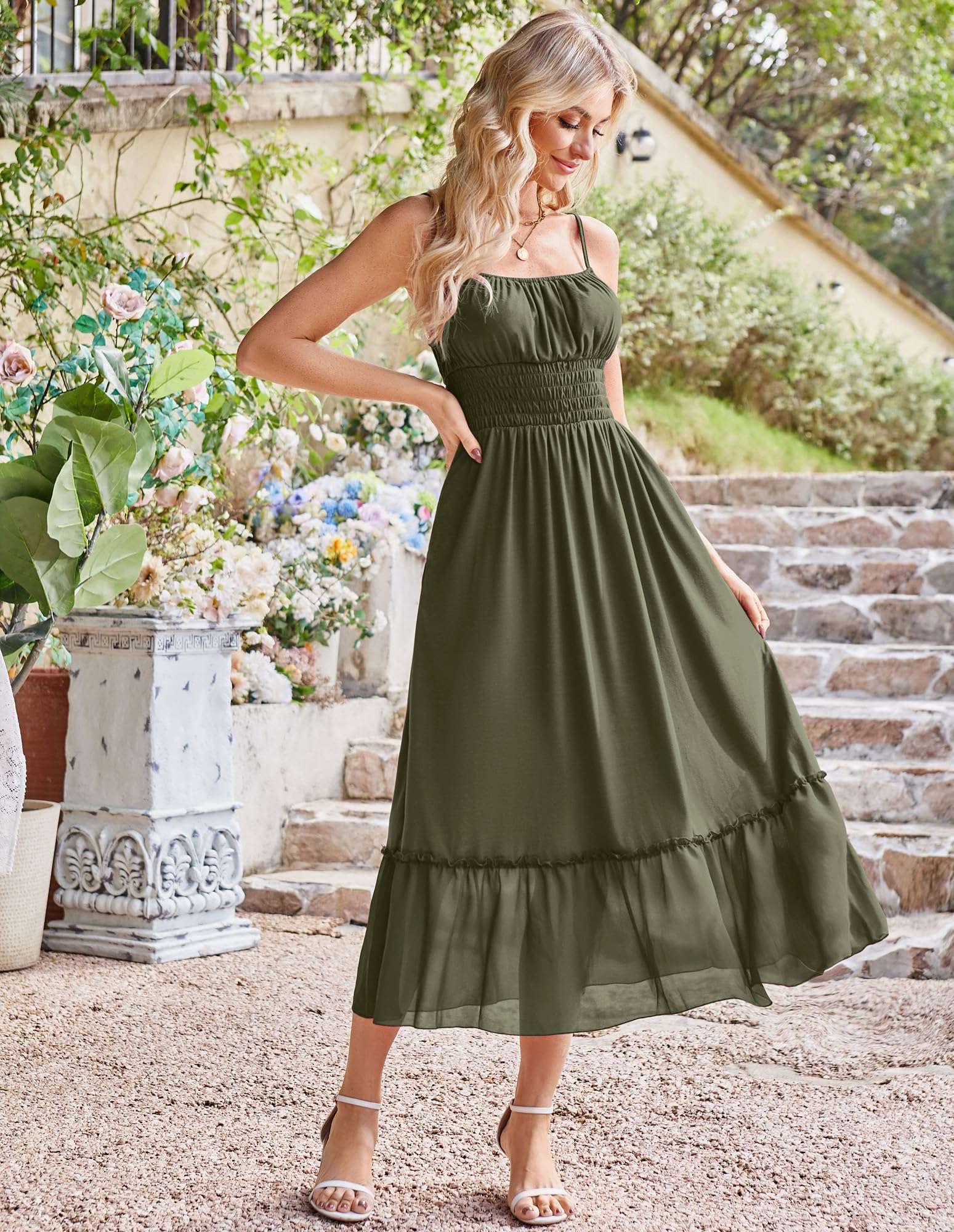 Foto 7 pulgar | Vestido De Verano Para Mujer Grace Karin, Maxi Verde Oliva, Talla L - Venta Internacional.