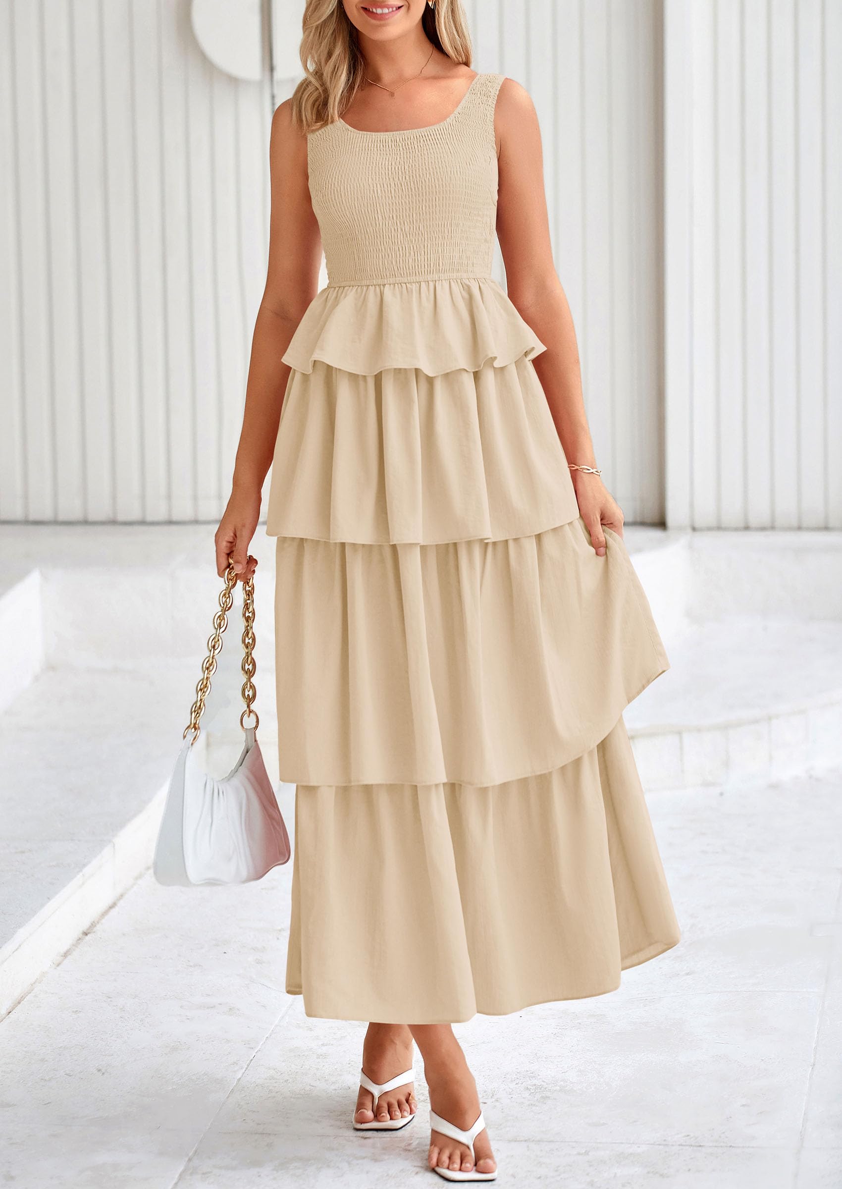 Foto 5 | Vestido Prettygarden Para Mujer, Verano 2025, Sin Mangas, Midi, Color Albaricoque - Venta Internacional.