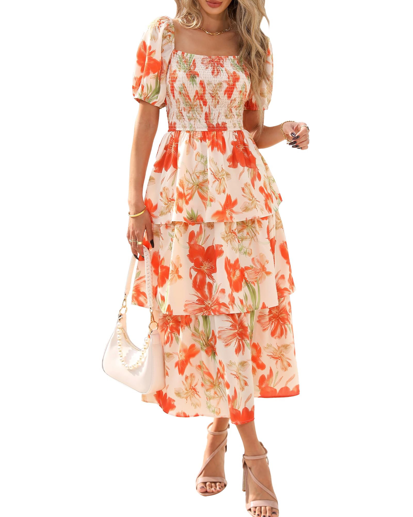 Foto 2 pulgar | Vestido Casual Btfbm Para Mujer Con Cuello Cuadrado Y Manga Abullonada - Venta Internacional.