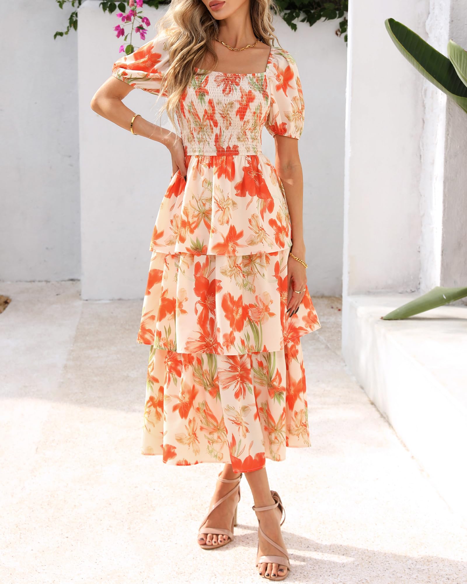 Foto 2 | Vestido Casual Btfbm Para Mujer Con Cuello Cuadrado Y Manga Abullonada - Venta Internacional.