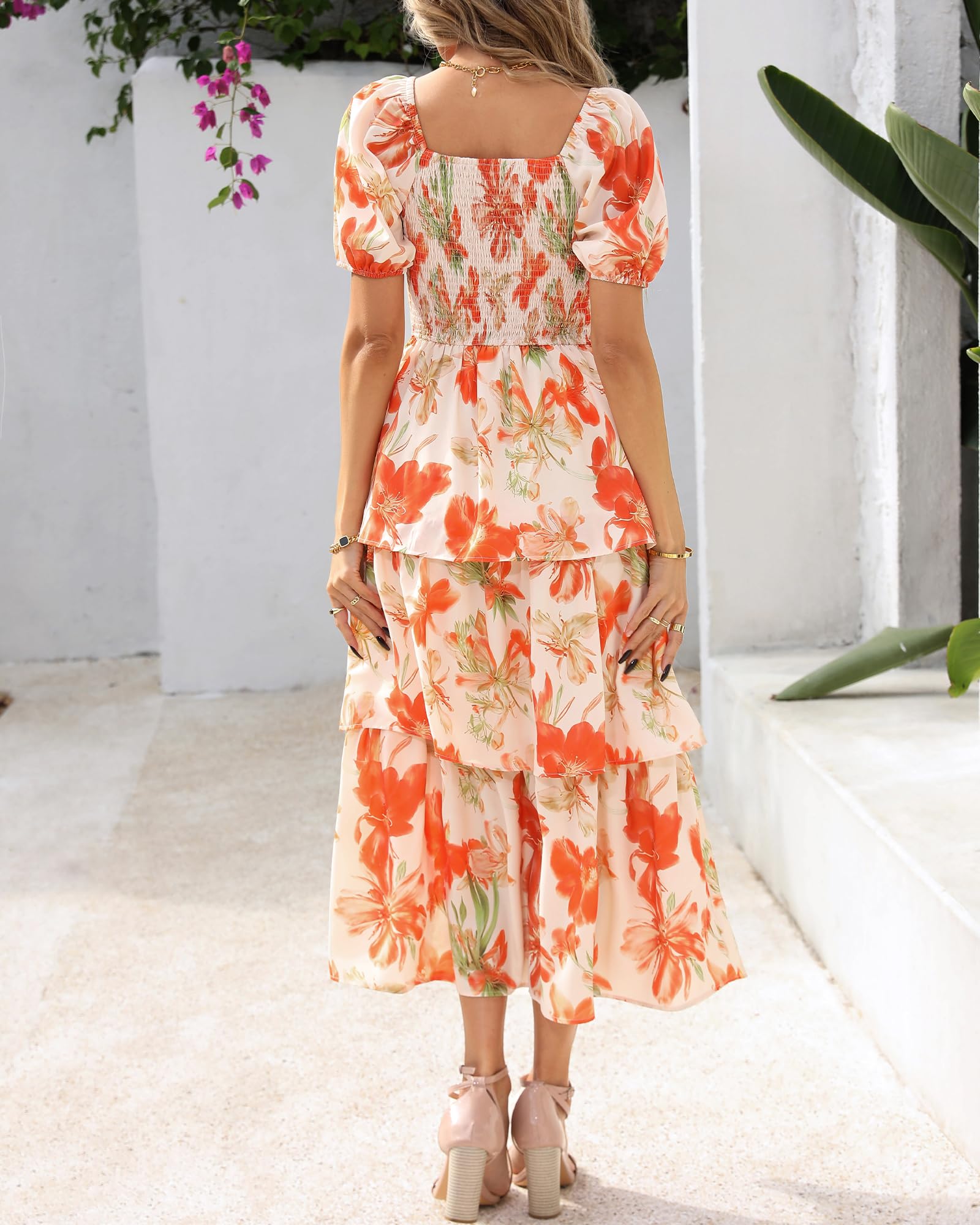 Foto 4 pulgar | Vestido Casual Btfbm Para Mujer Con Cuello Cuadrado Y Manga Abullonada - Venta Internacional.