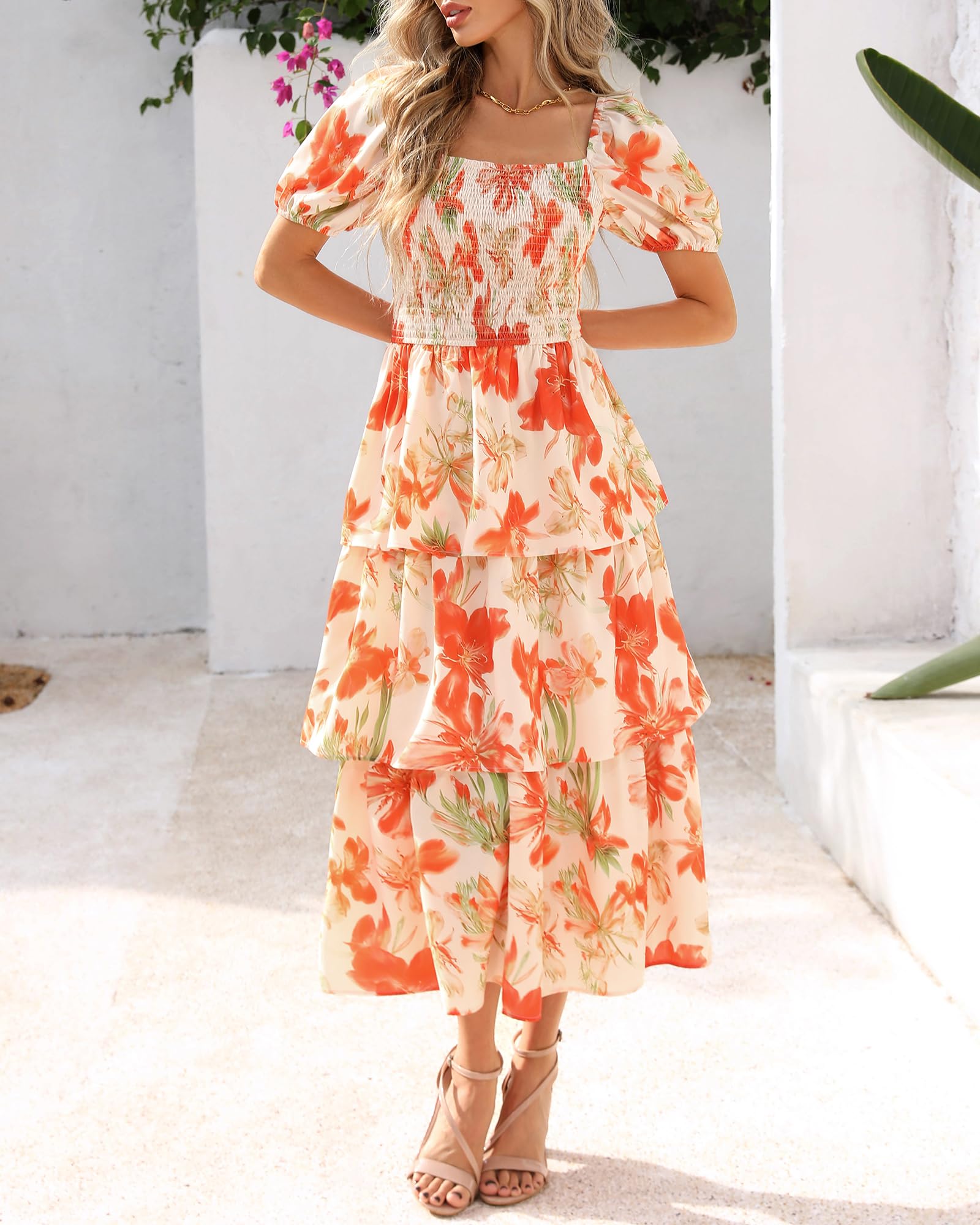 Foto 6 pulgar | Vestido Casual Btfbm Para Mujer Con Cuello Cuadrado Y Manga Abullonada - Venta Internacional.