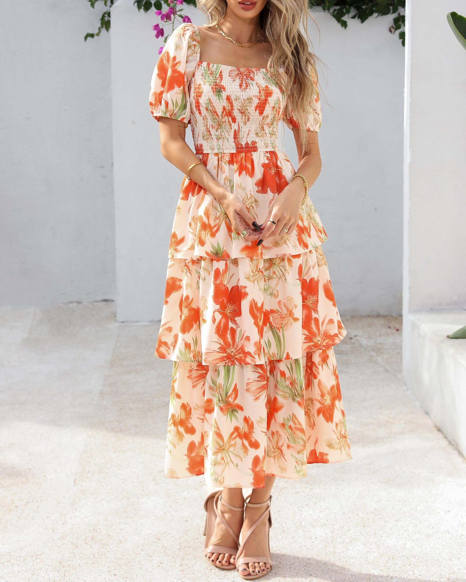 Foto 7 | Vestido Casual Btfbm Para Mujer Con Cuello Cuadrado Y Manga Abullonada - Venta Internacional.