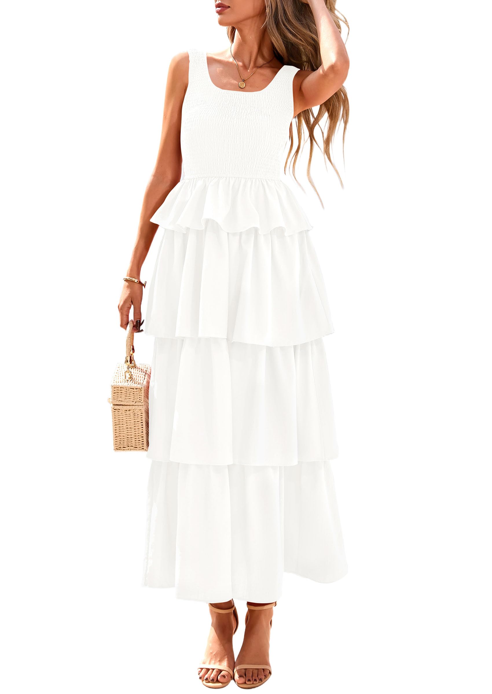 Foto 2 pulgar | Vestido Prettygarden Para Mujer 2025, Verano, Sin Mangas, Midi, Blanco - Venta Internacional.