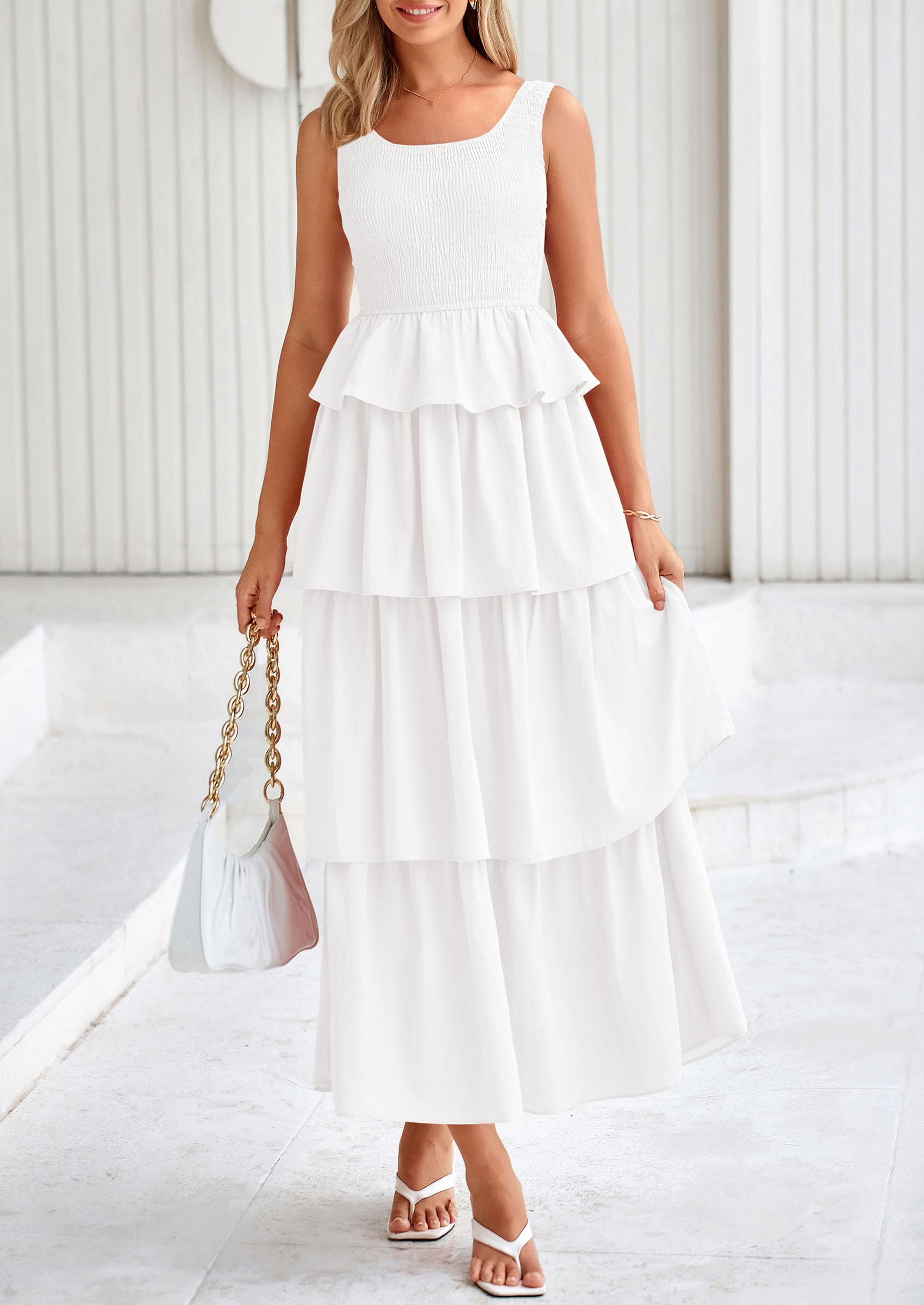 Foto 6 pulgar | Vestido Prettygarden Para Mujer 2025, Verano, Sin Mangas, Midi, Blanco - Venta Internacional.