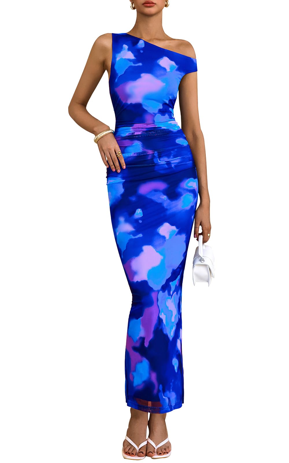 Foto 1 | Vestido Largo Prettygarden Con Estampado Floral De Un Solo Hombro Para Mujer, Talla Xl - Venta Internacional.