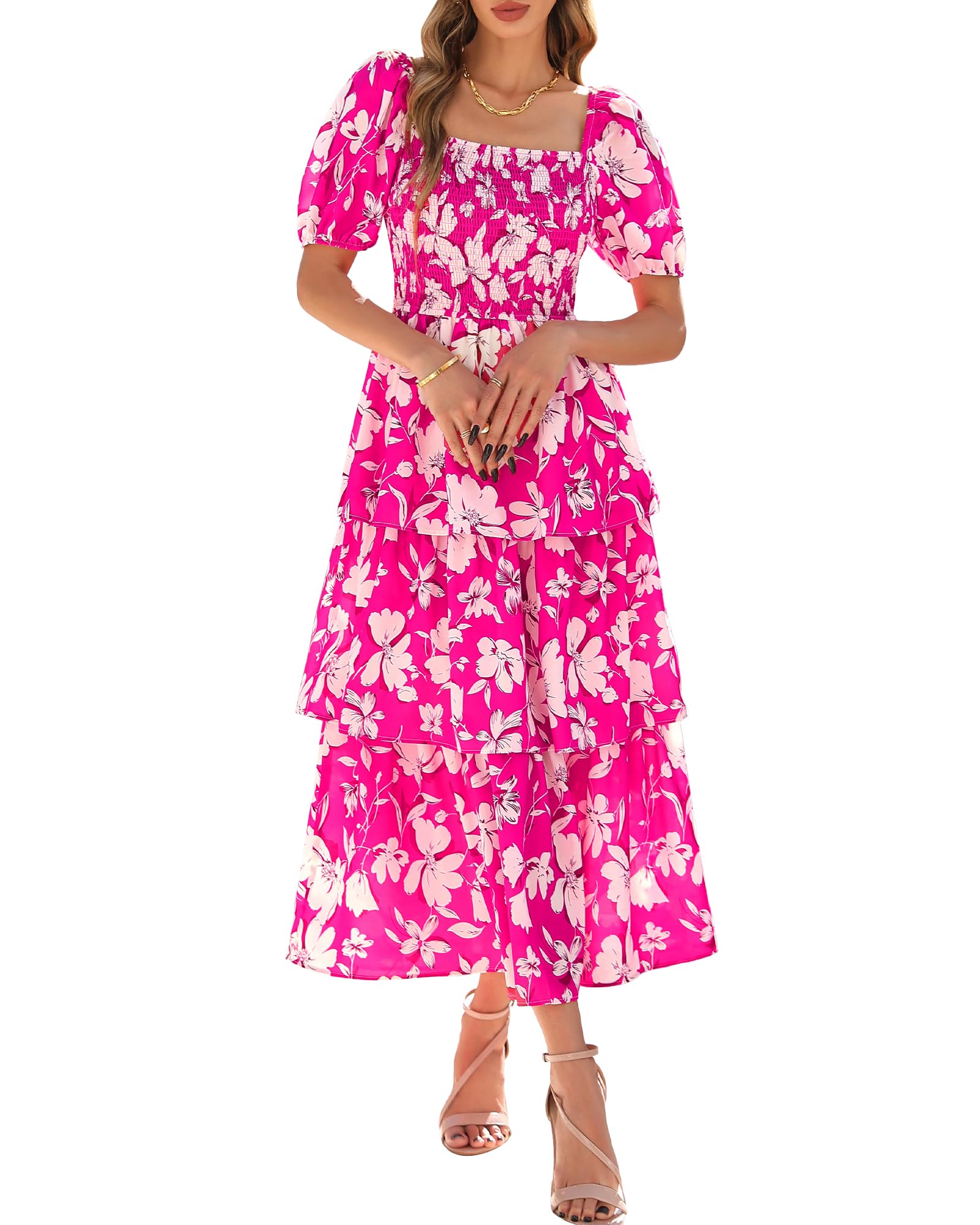 Foto 2 pulgar | Vestido Casual Btfbm Para Mujer Con Cuello Cuadrado Y Manga Abullonada - Venta Internacional.