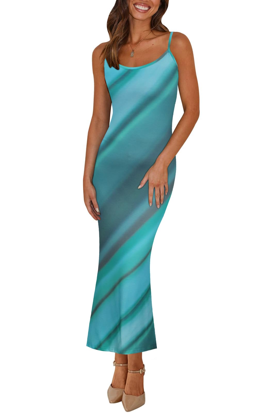Vestido De Verano Angashion Con Estampado Floral Y Tirantes Finos, Maxi Azul - Venta Internacional.