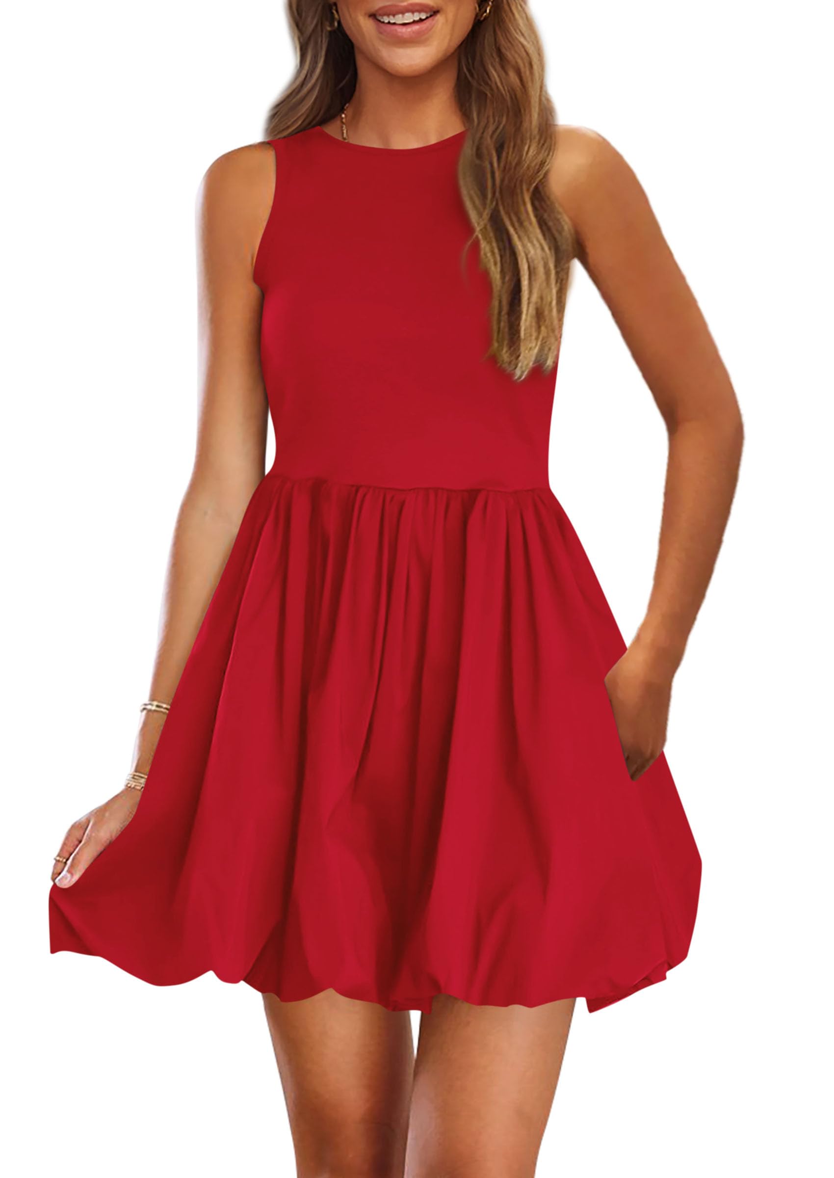 Vestido De Verano Prettygarden 2025 Sin Mangas Sin Mangas Con Bolsillos Rojo - Venta Internacional.