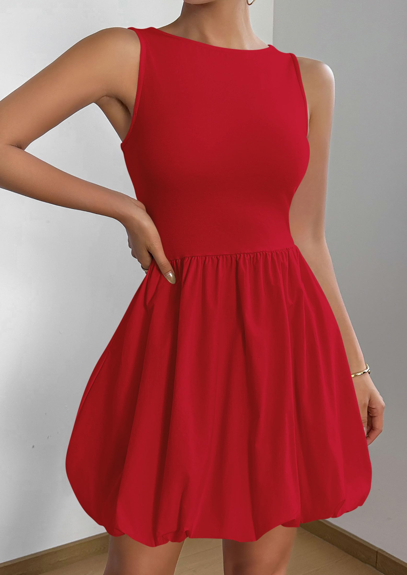 Foto 3 | Vestido De Verano Prettygarden 2025 Sin Mangas Sin Mangas Con Bolsillos Rojo - Venta Internacional.