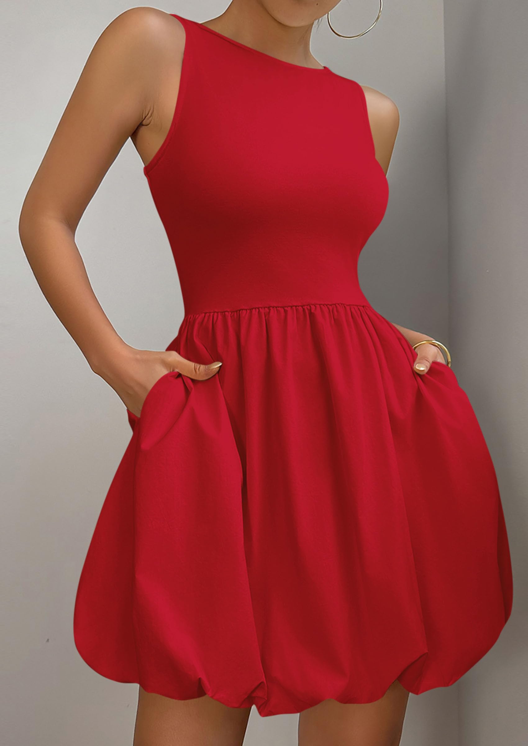 Foto 5 pulgar | Vestido De Verano Prettygarden 2025 Sin Mangas Sin Mangas Con Bolsillos Rojo - Venta Internacional.