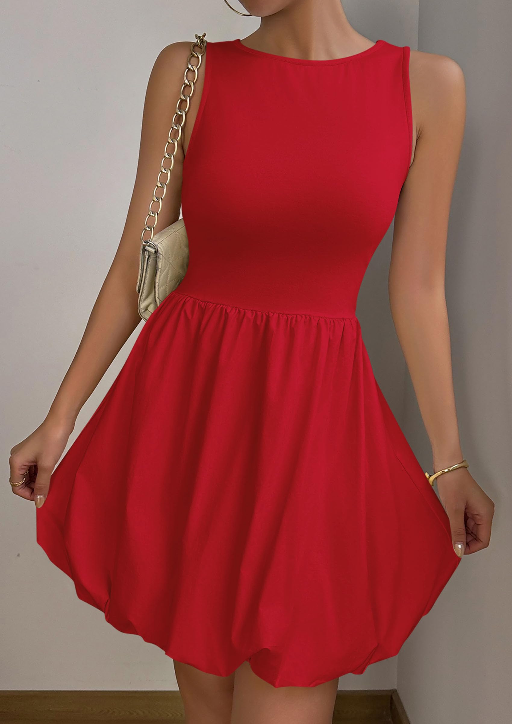 Foto 8 pulgar | Vestido De Verano Prettygarden 2025 Sin Mangas Sin Mangas Con Bolsillos Rojo - Venta Internacional.