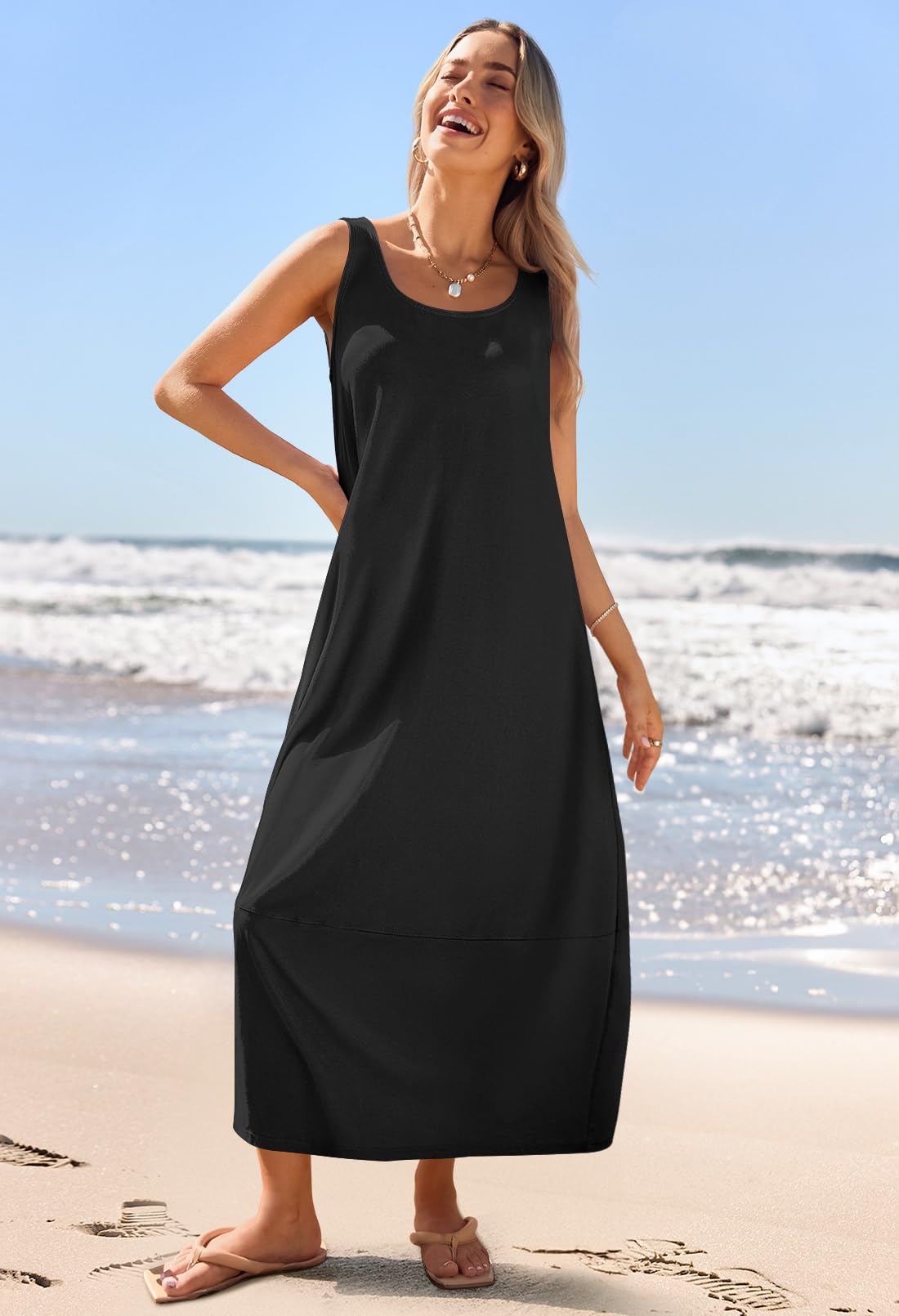 Foto 4 pulgar | Vestido Largo Casual Merokeety 2025 Para Verano, Playa, Negro, Mujer - Venta Internacional.