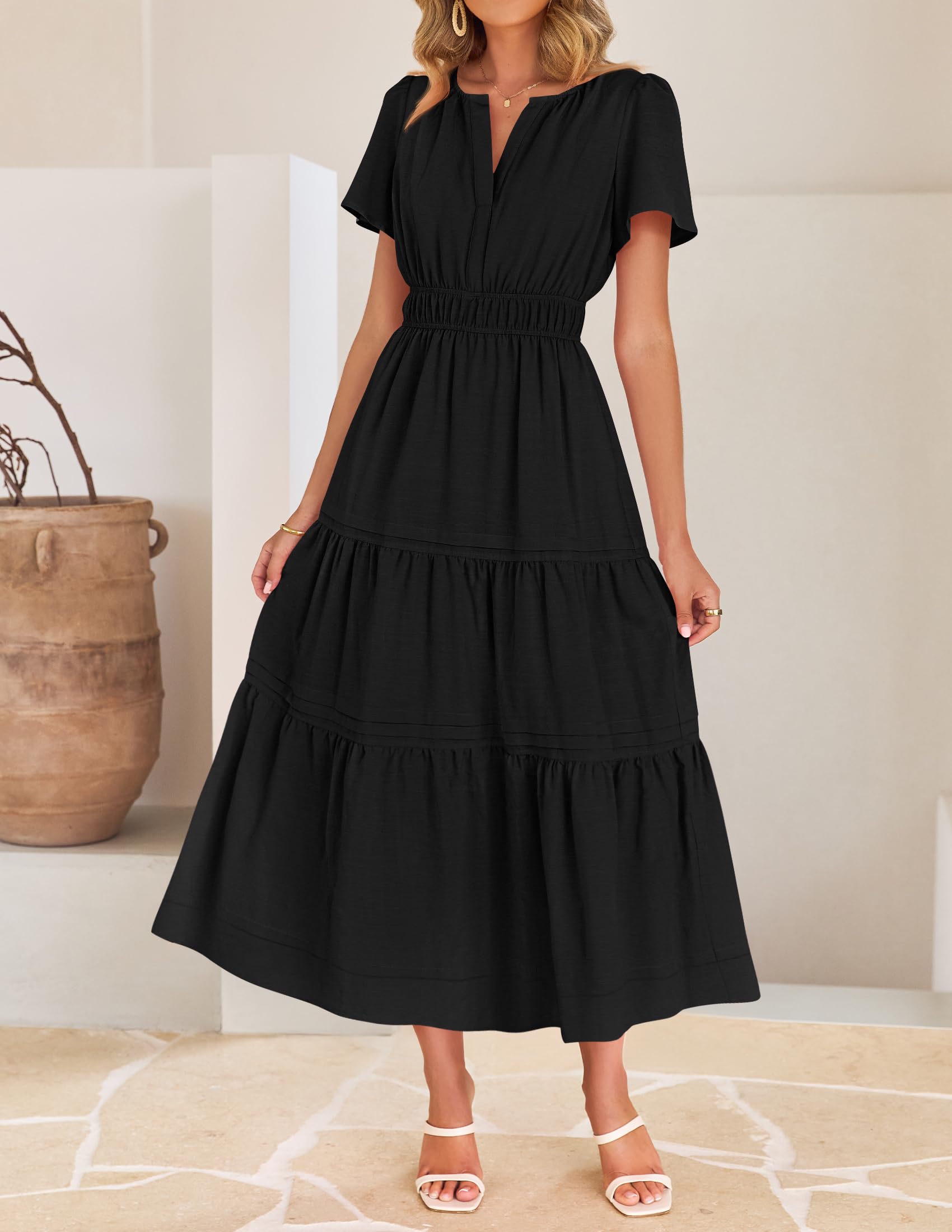 Foto 3 pulgar | Vestido Zesica Summer Casual Midi Para Mujer Negro Talla M - Venta Internacional.