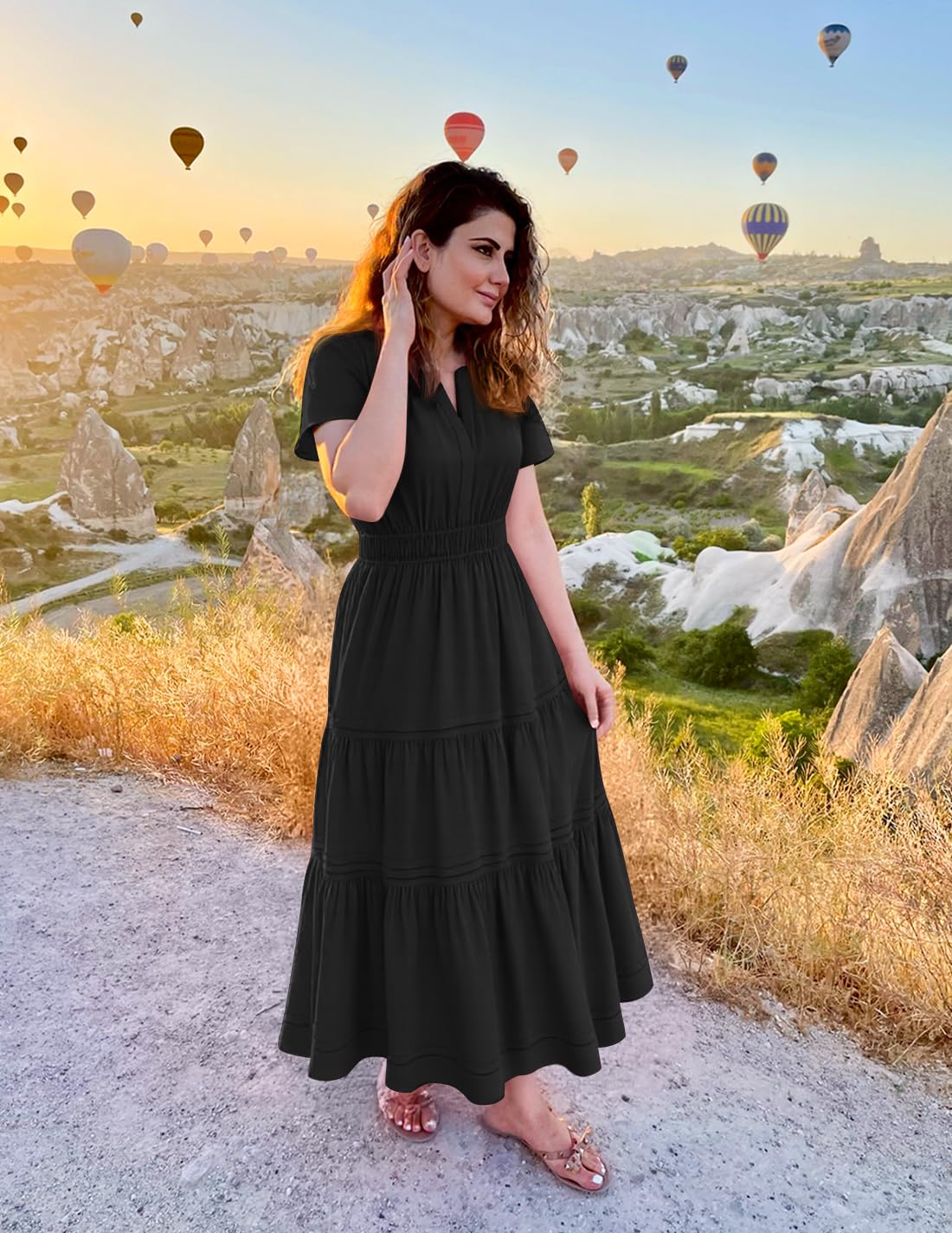 Foto 6 pulgar | Vestido Zesica Summer Casual Midi Para Mujer Negro Talla M - Venta Internacional.