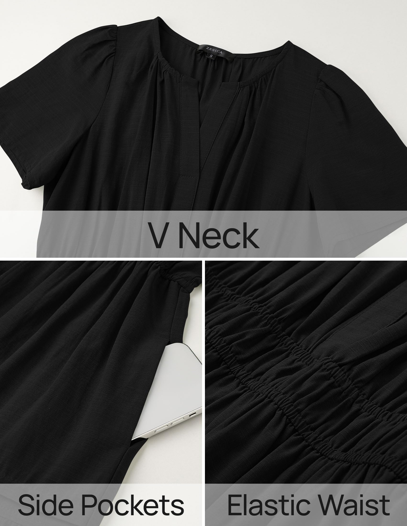 Foto 7 pulgar | Vestido Zesica Summer Casual Midi Para Mujer Negro Talla M - Venta Internacional.