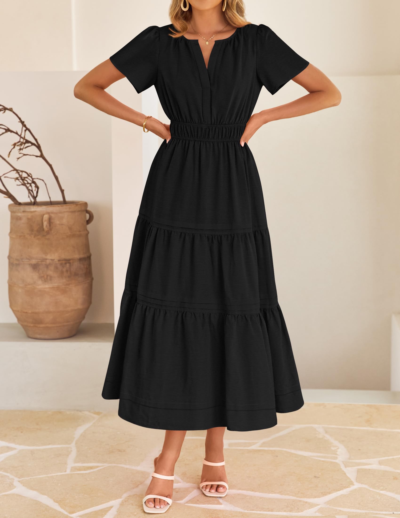 Foto 8 pulgar | Vestido Zesica Summer Casual Midi Para Mujer Negro Talla M - Venta Internacional.