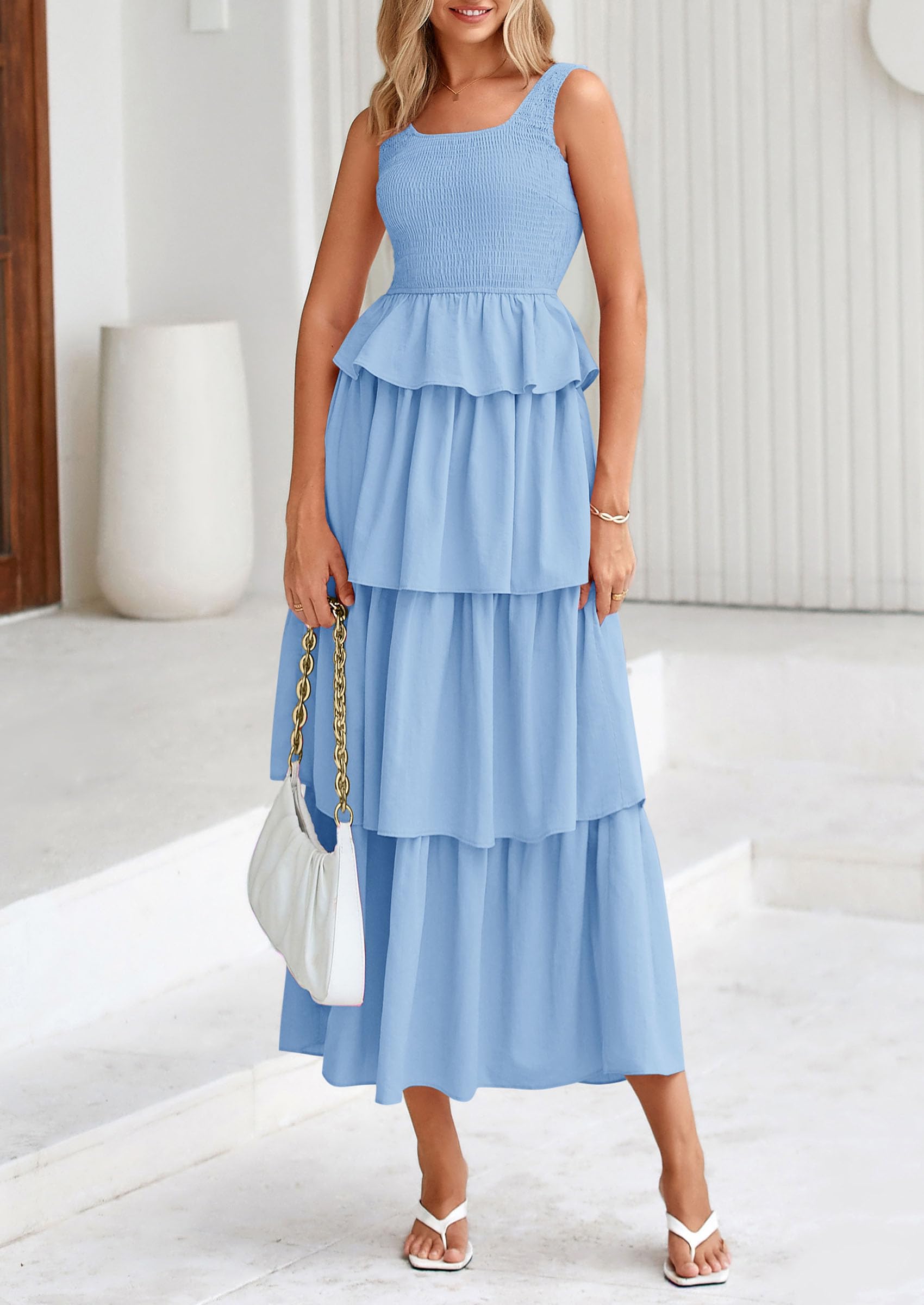 Foto 4 pulgar | Vestido Prettygarden Para Mujer, Verano 2025, Sin Mangas, Midi, Azul Claro - Venta Internacional.
