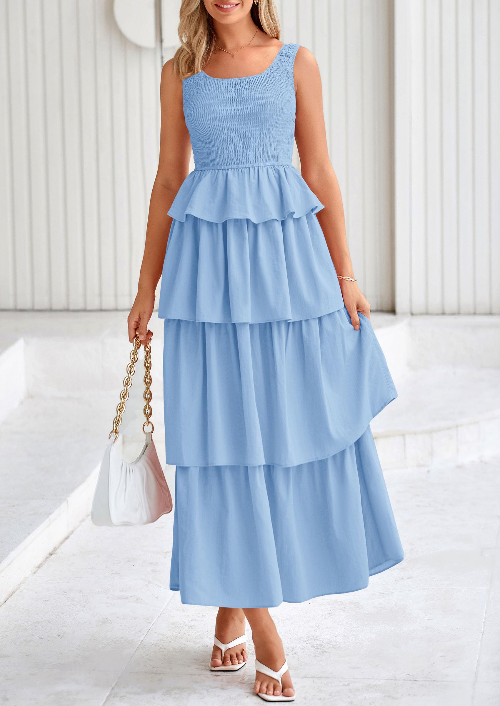 Foto 5 | Vestido Prettygarden Para Mujer, Verano 2025, Sin Mangas, Midi, Azul Claro - Venta Internacional.