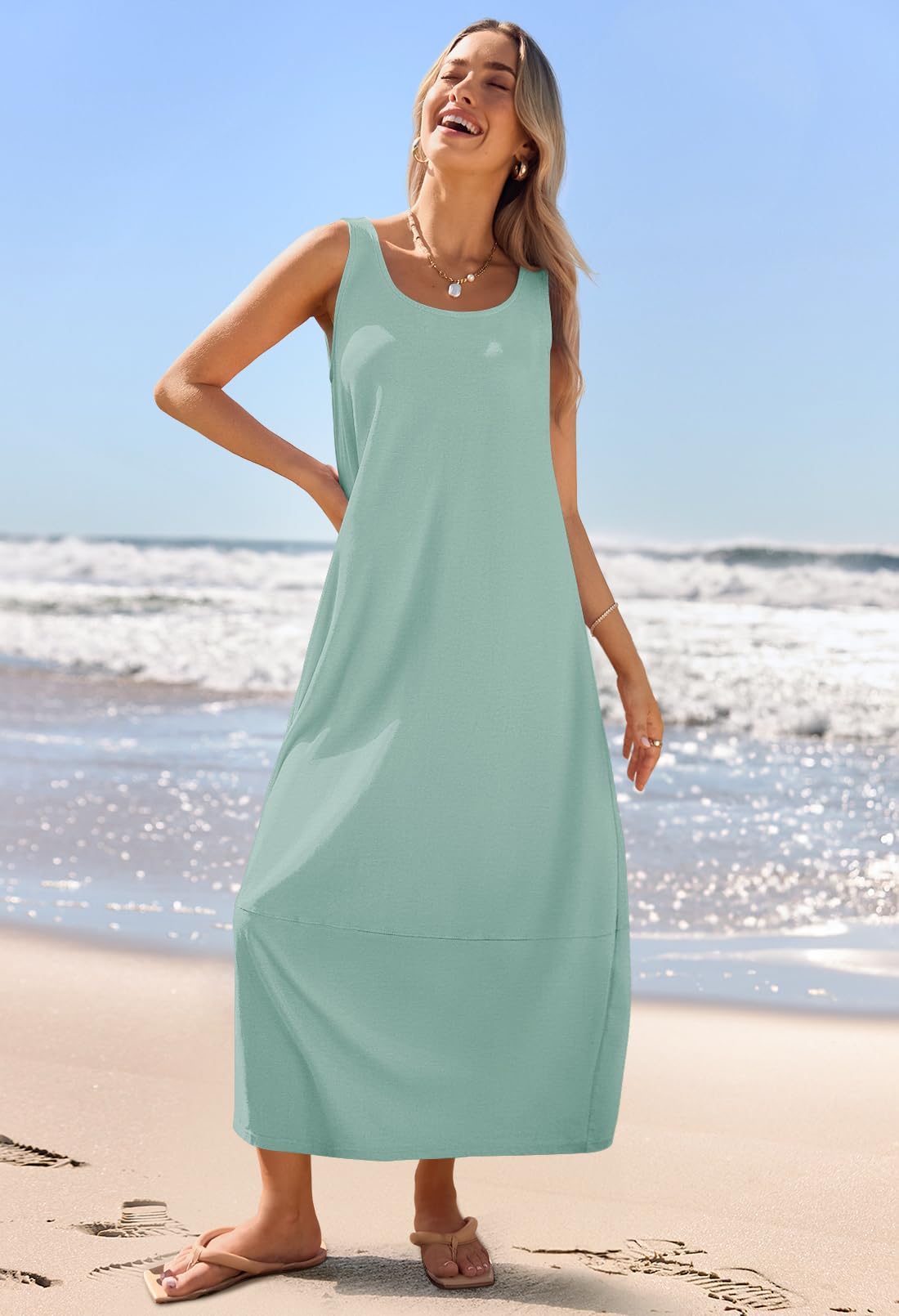 Foto 4 pulgar | Vestido Largo Casual Merokeety 2025 Para Verano, Playa Y Salvia Para Mujer - Venta Internacional.