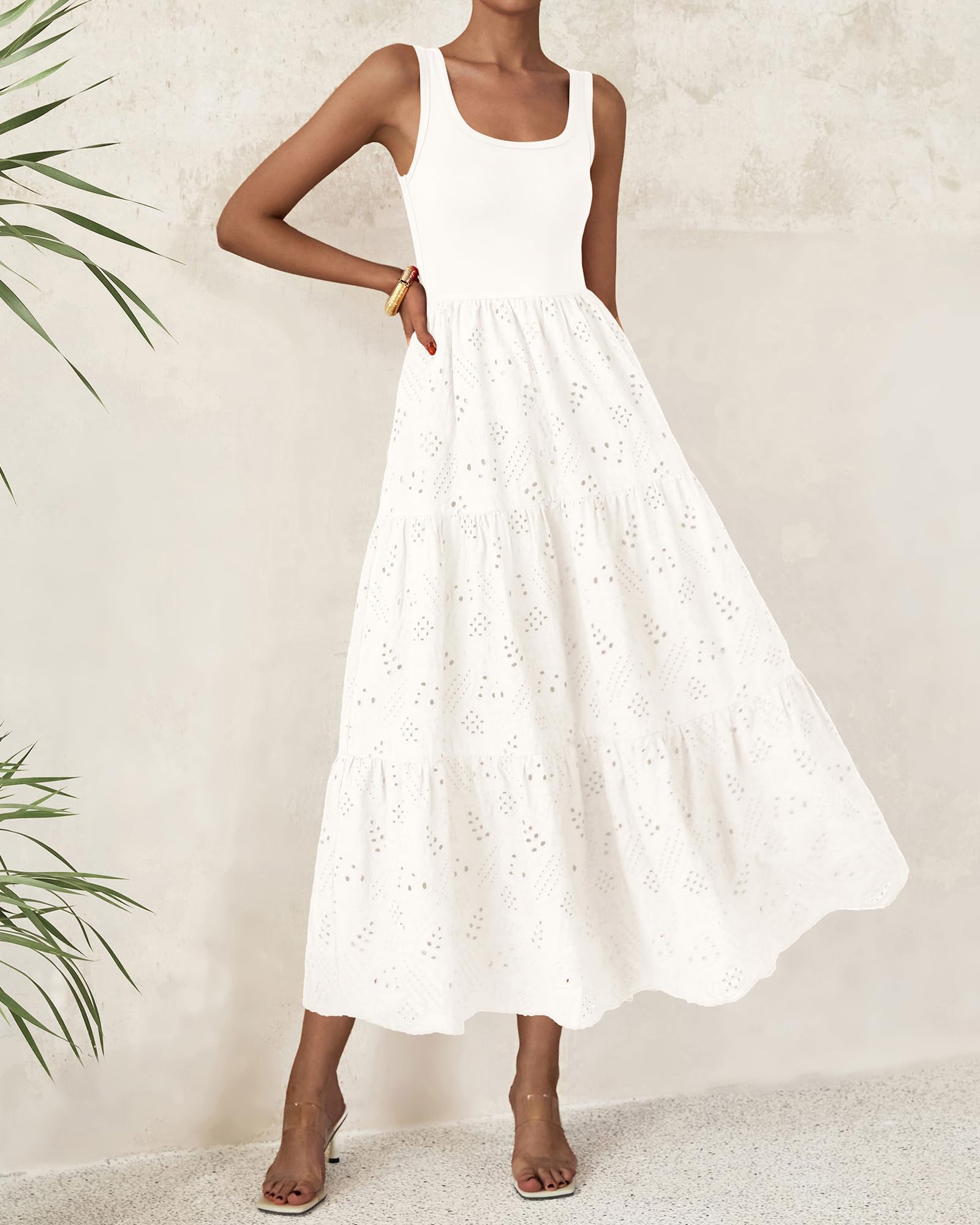 Foto 3 pulgar | Vestido Btfbm Para Mujer Con Ojales De Verano, Midi, Blanco, Talla Xl - Venta Internacional.