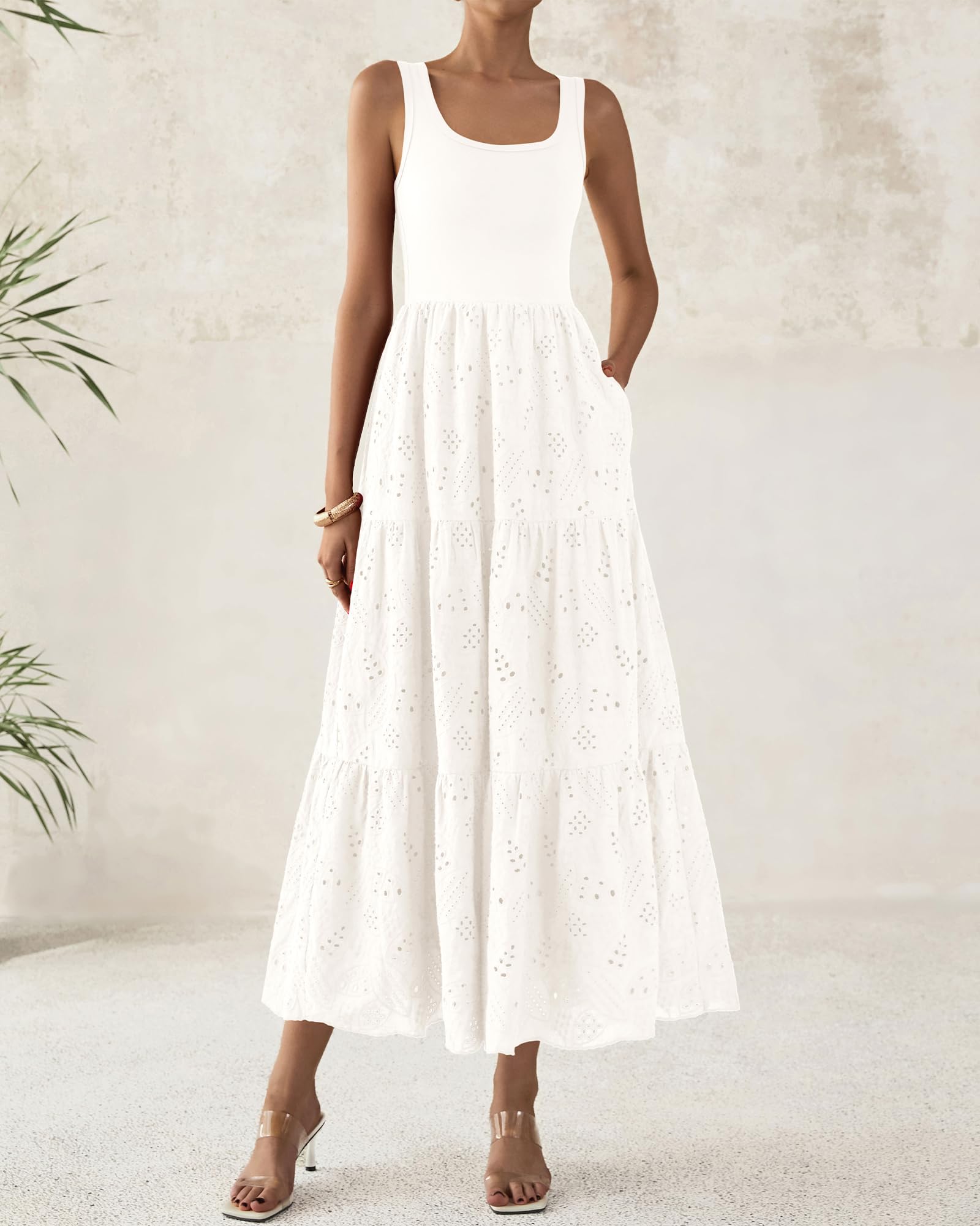 Foto 4 pulgar | Vestido Btfbm Para Mujer Con Ojales De Verano, Midi, Blanco, Talla Xl - Venta Internacional.