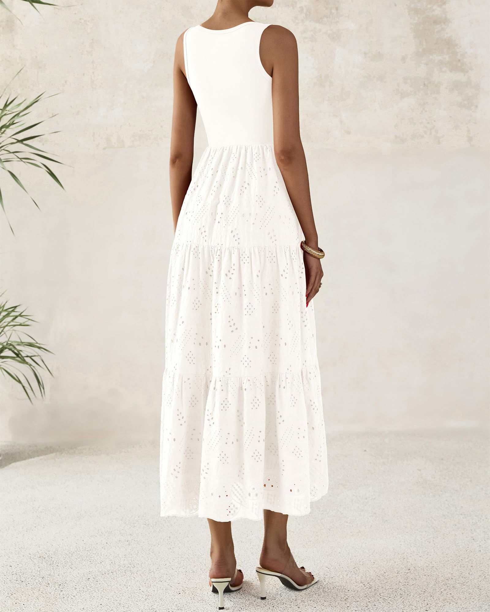 Foto 5 pulgar | Vestido Btfbm Para Mujer Con Ojales De Verano, Midi, Blanco, Talla Xl - Venta Internacional.