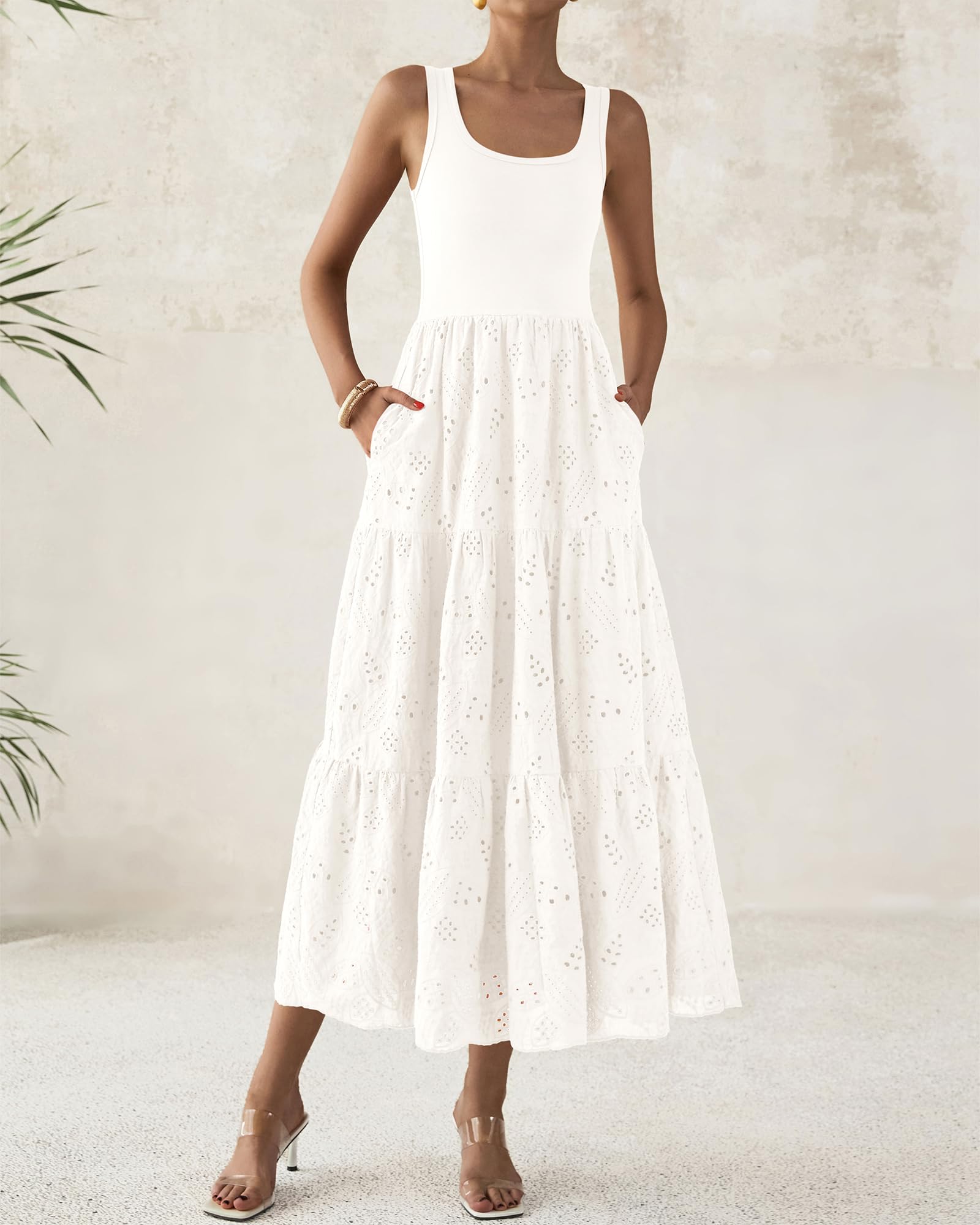 Foto 6 pulgar | Vestido Btfbm Para Mujer Con Ojales De Verano, Midi, Blanco, Talla Xl - Venta Internacional.