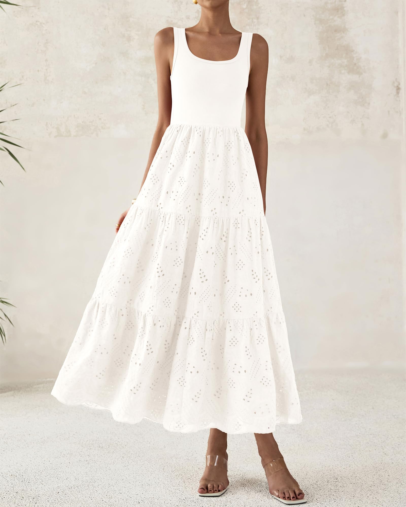 Foto 8 pulgar | Vestido Btfbm Para Mujer Con Ojales De Verano, Midi, Blanco, Talla Xl - Venta Internacional.