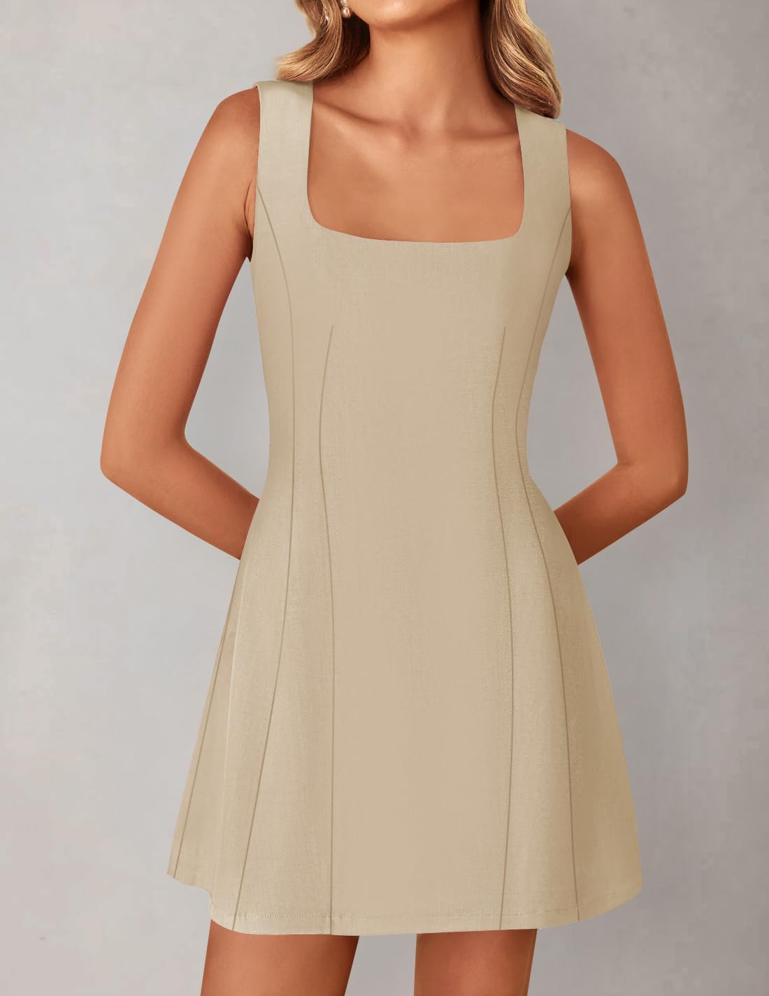 Foto 2 | Vestido Sin Mangas De Verano Zesica 2025, Sin Mangas, Línea A, Acampanado, Caqui M - Venta Internacional.