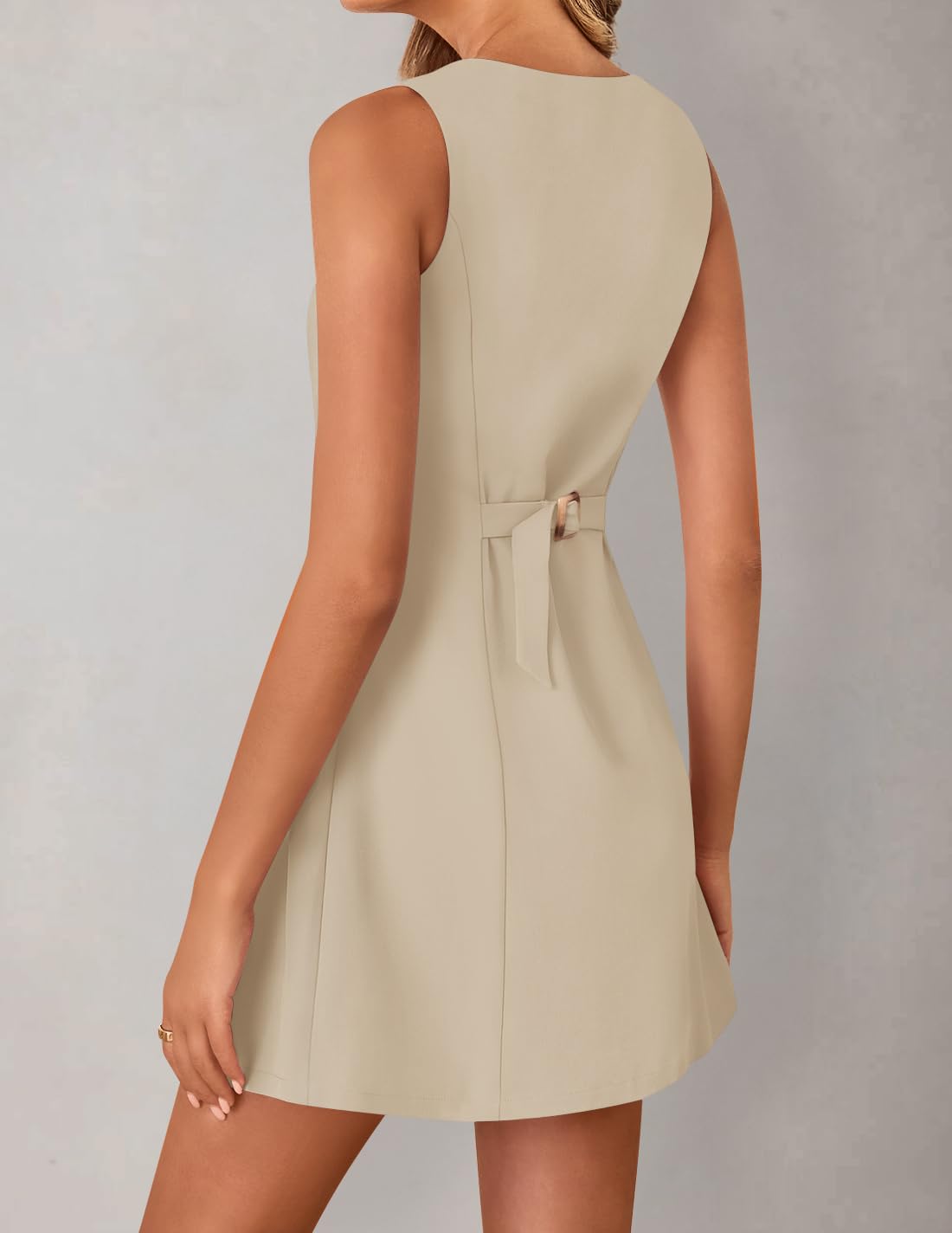 Foto 4 | Vestido Sin Mangas De Verano Zesica 2025, Sin Mangas, Línea A, Acampanado, Caqui M - Venta Internacional.
