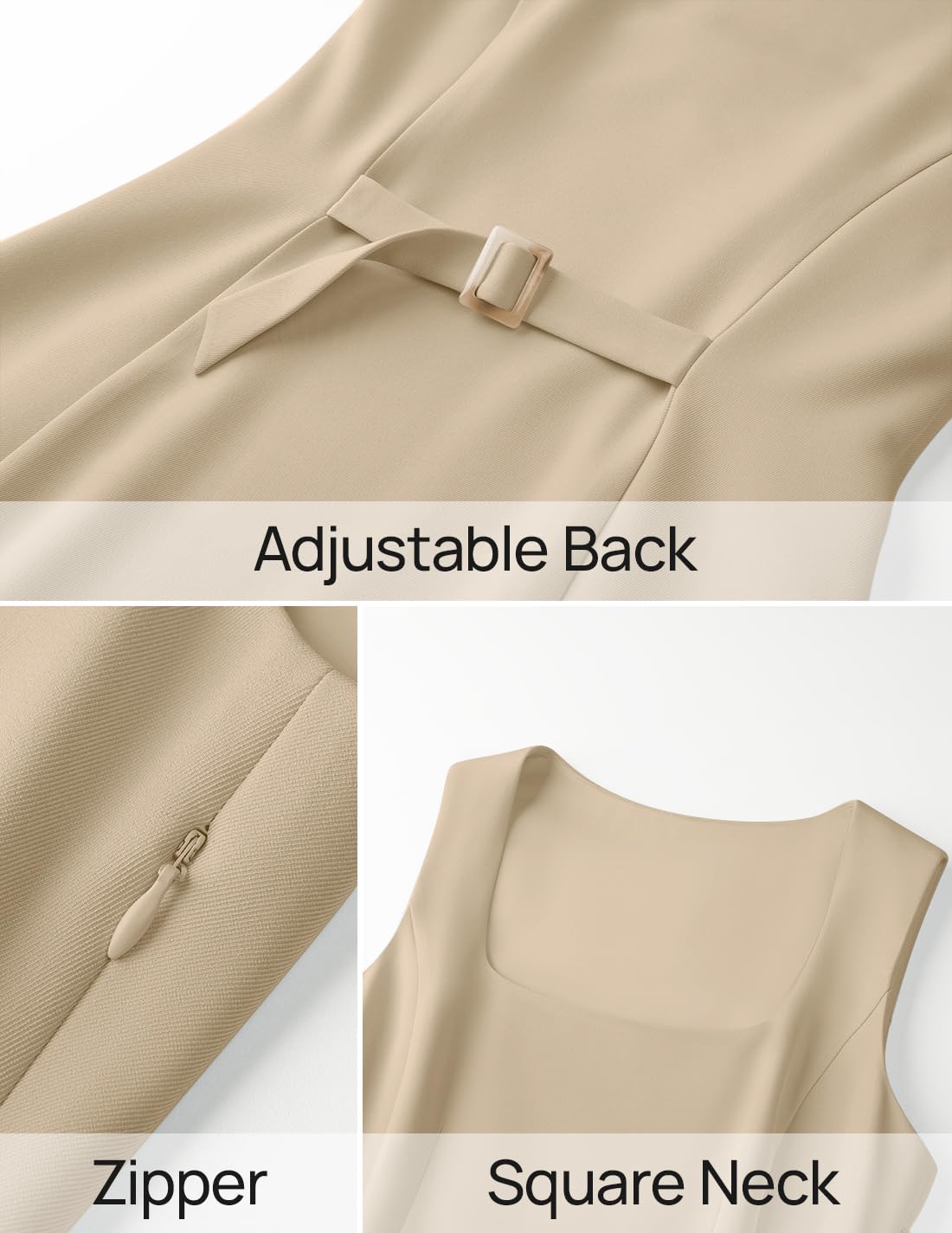 Foto 6 | Vestido Sin Mangas De Verano Zesica 2025, Sin Mangas, Línea A, Acampanado, Caqui M - Venta Internacional.