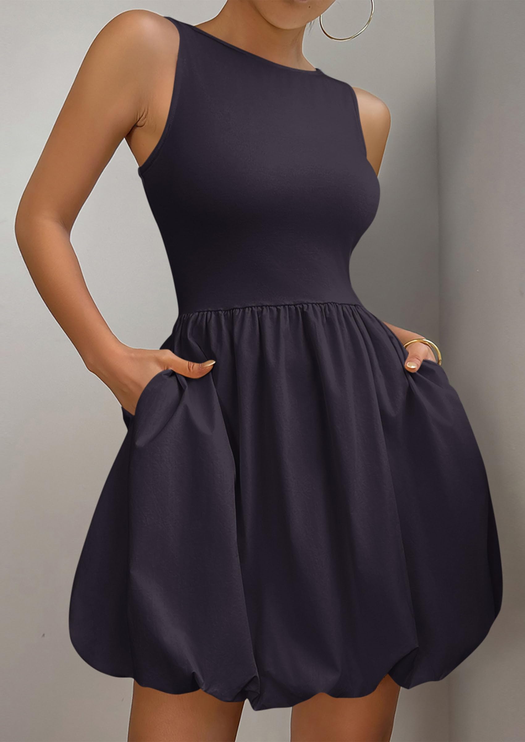Foto 4 | Vestido De Verano Prettygarden 2025 Sin Mangas Con Cuello Redondo Azul Marino - Venta Internacional.