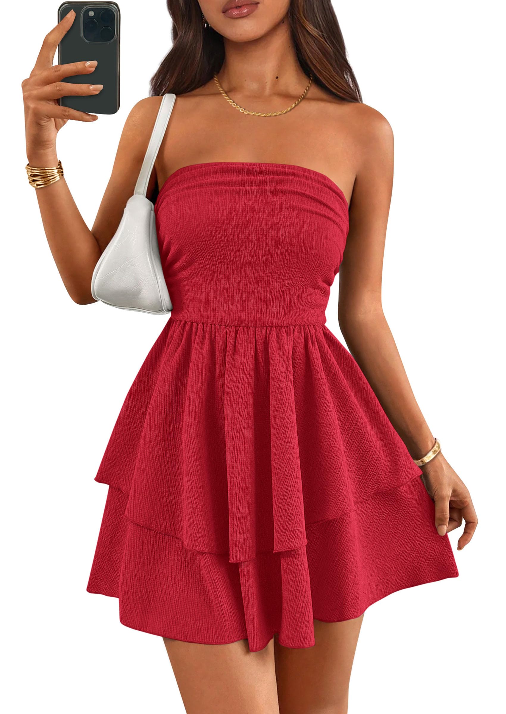 Foto 2 pulgar | Vestido Prettygarden Para Mujer, Verano 2025, Sin Tirantes, Rojo, Talla L - Venta Internacional.
