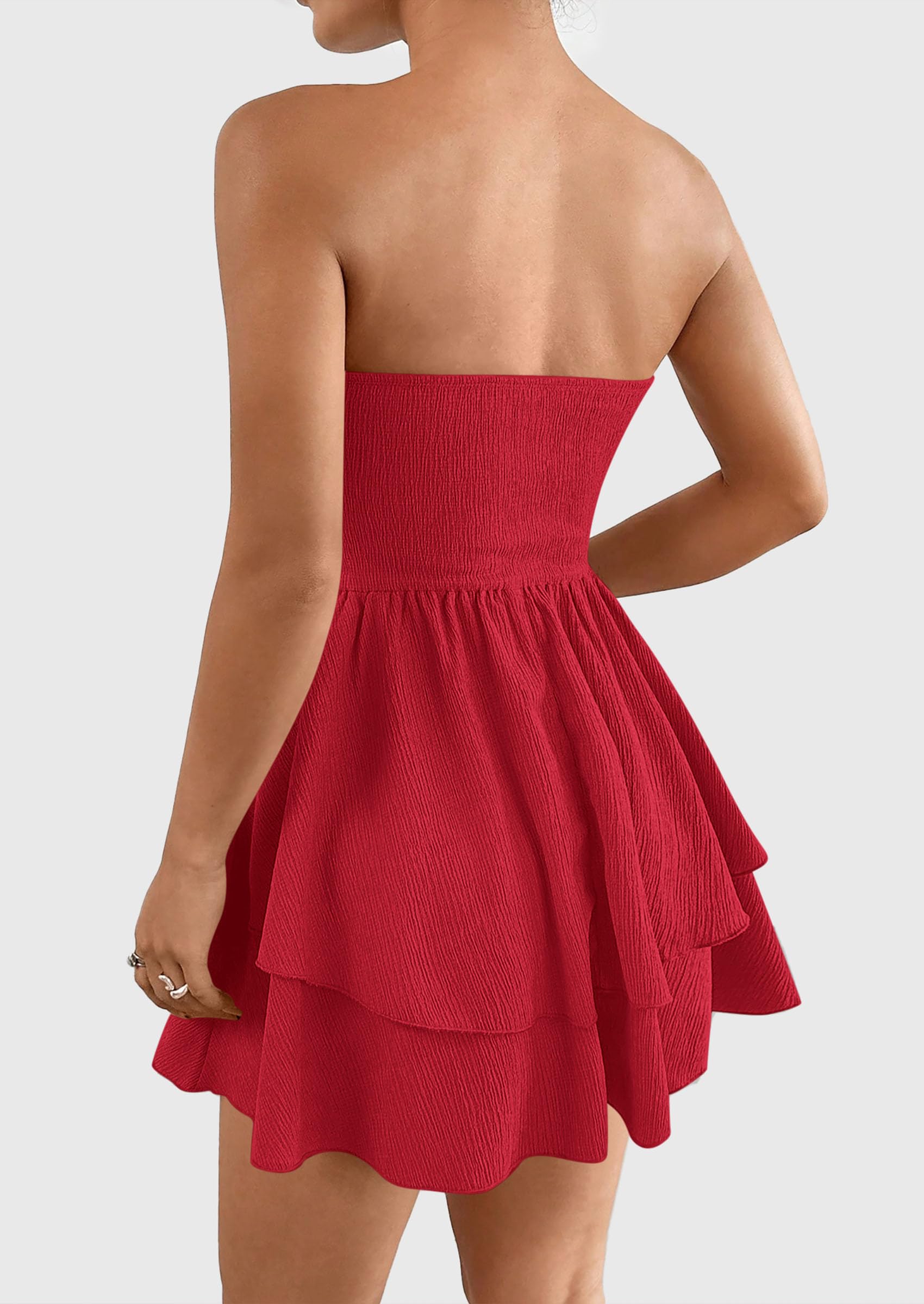Foto 3 pulgar | Vestido Prettygarden Para Mujer, Verano 2025, Sin Tirantes, Rojo, Talla L - Venta Internacional.