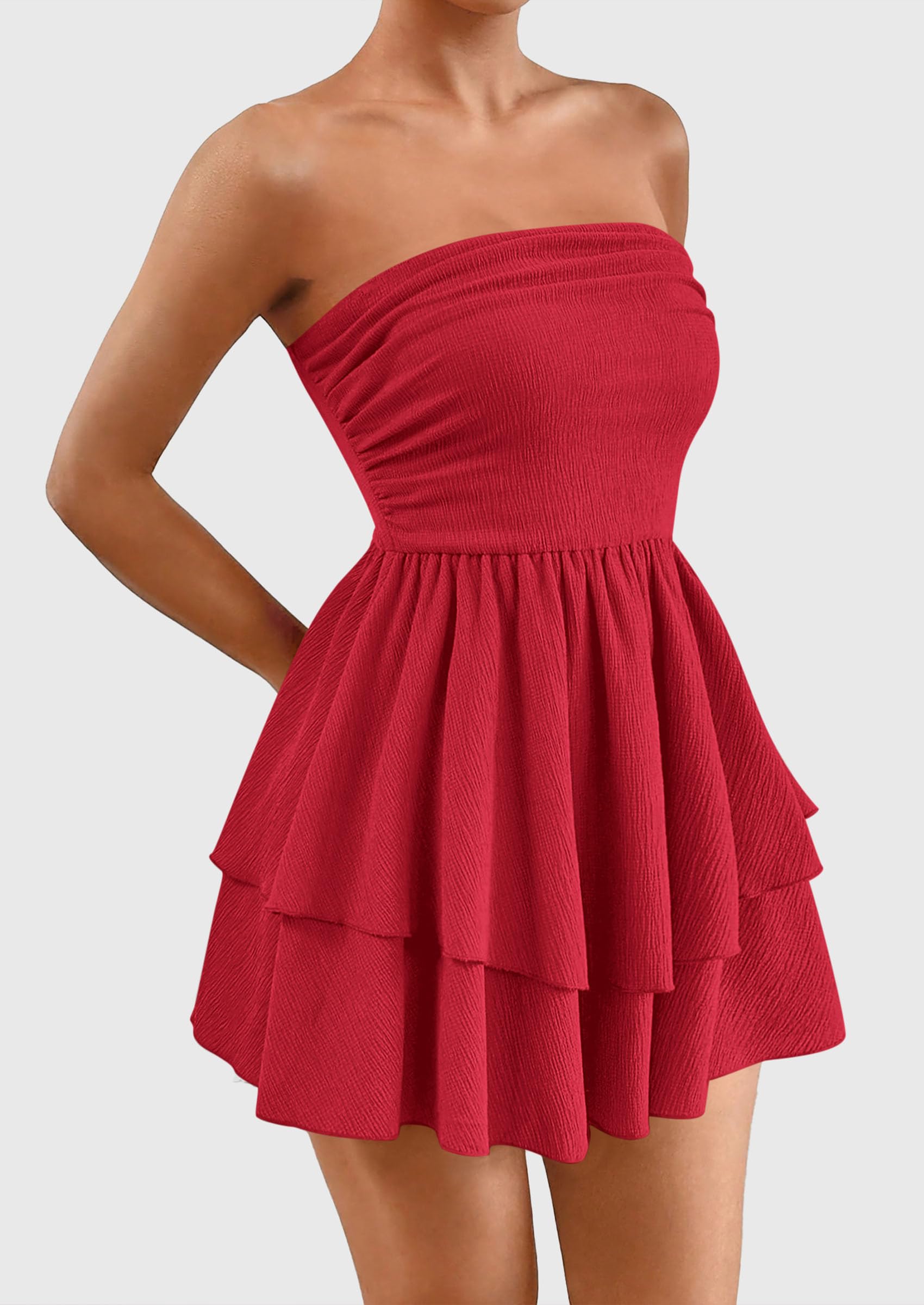 Foto 4 pulgar | Vestido Prettygarden Para Mujer, Verano 2025, Sin Tirantes, Rojo, Talla L - Venta Internacional.