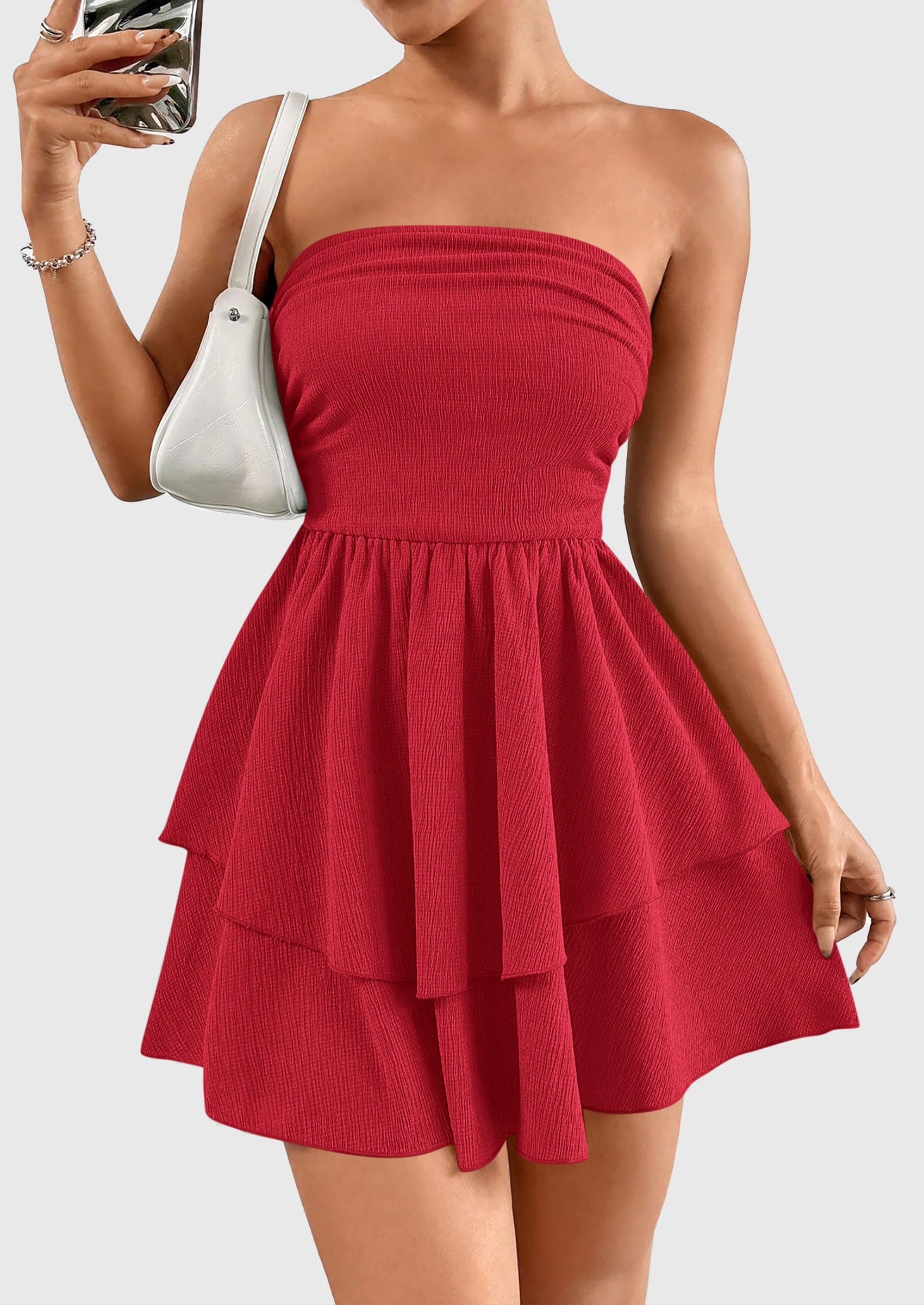 Foto 8 pulgar | Vestido Prettygarden Para Mujer, Verano 2025, Sin Tirantes, Rojo, Talla L - Venta Internacional.