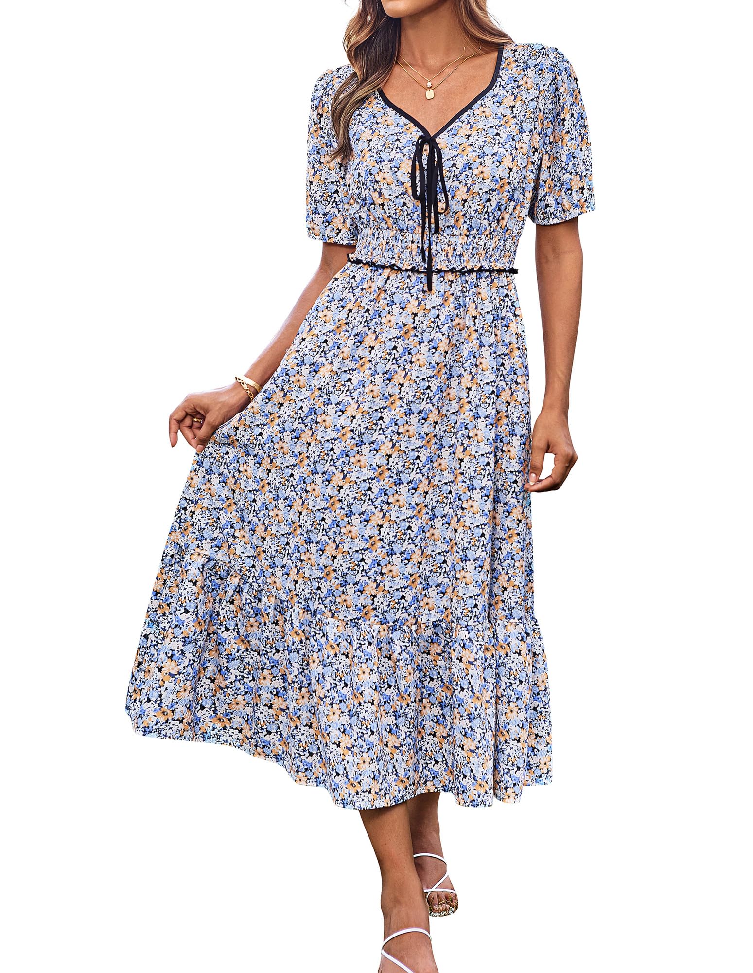 Foto 2 pulgar | Vestido Grace Karin 2025 A Media Línea Con Cuello En V Floral Para Mujer - Venta Internacional.