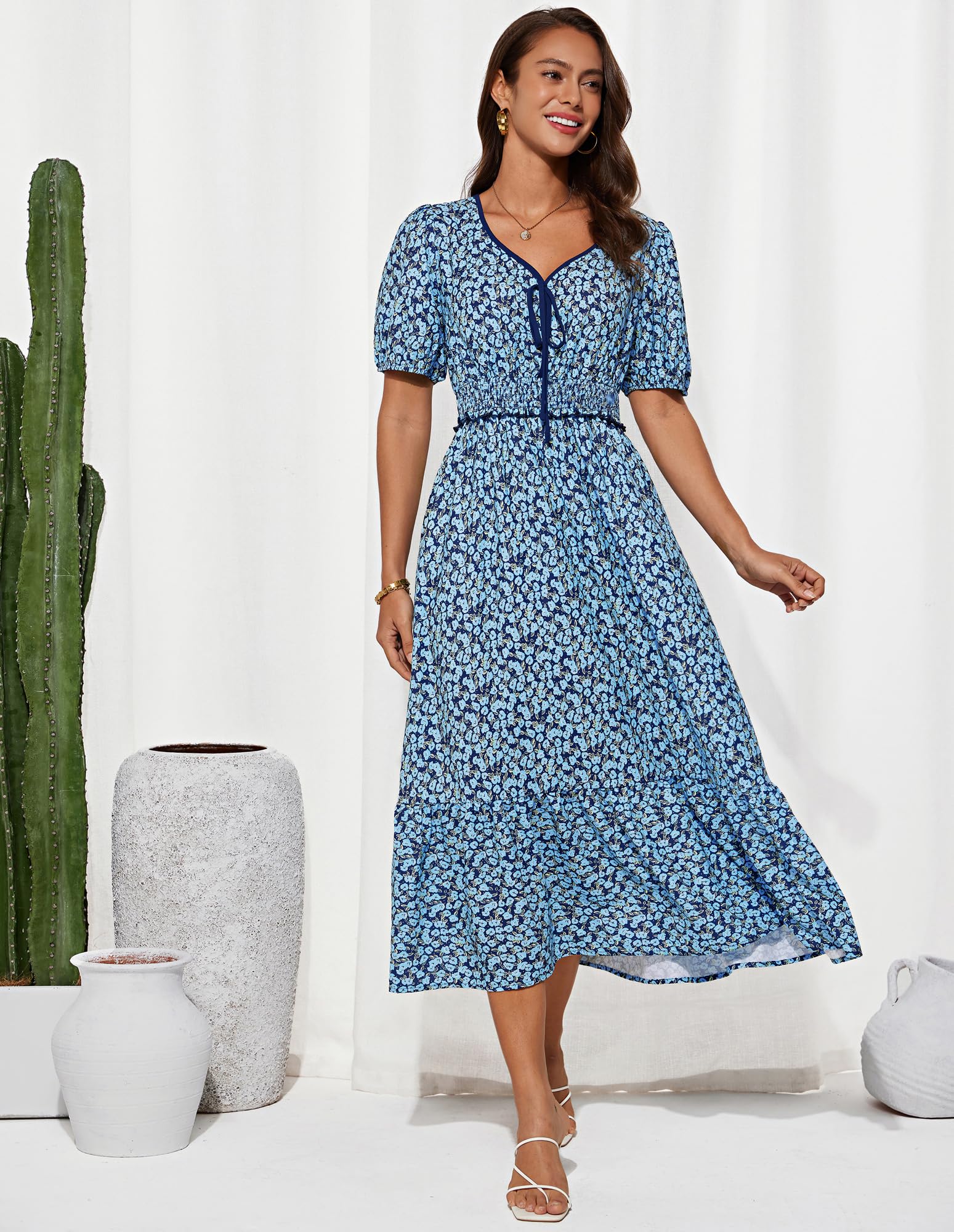 Foto 2 | Vestido Midi Grace Karin Floral Blue Para Mujer Verano 2025 - Venta Internacional.