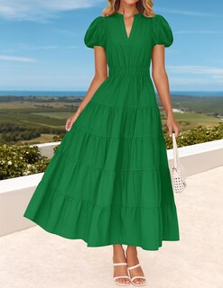 Foto 3 | Vestido Largo Zesica, Casual, De Verano, Cuello En V, Volantes, Verde - Venta Internacional.