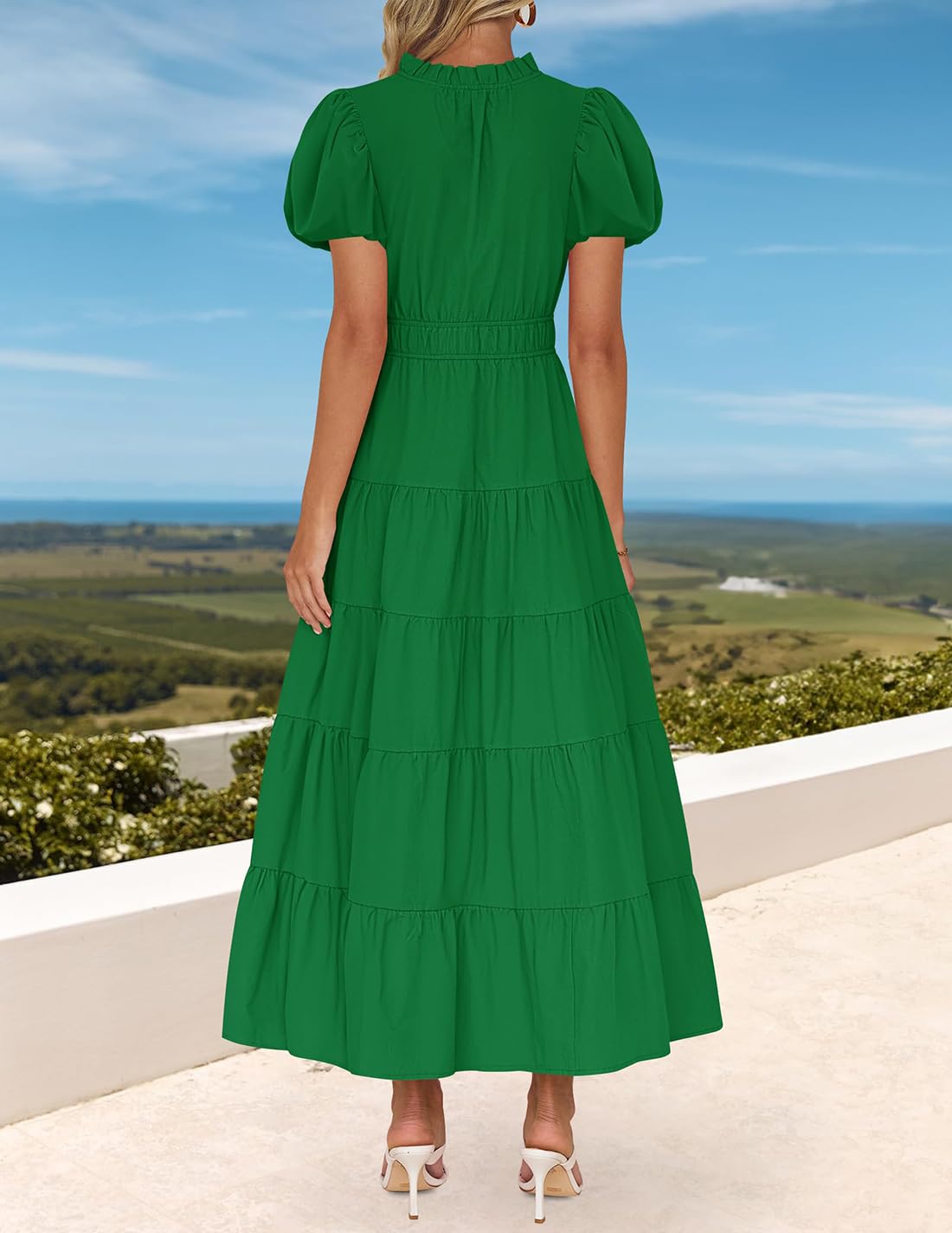 Foto 5 pulgar | Vestido Largo Zesica, Casual, De Verano, Cuello En V, Volantes, Verde - Venta Internacional.