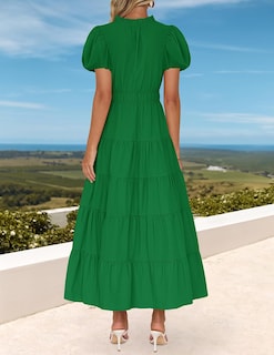 Foto 4 | Vestido Largo Zesica, Casual, De Verano, Cuello En V, Volantes, Verde - Venta Internacional.