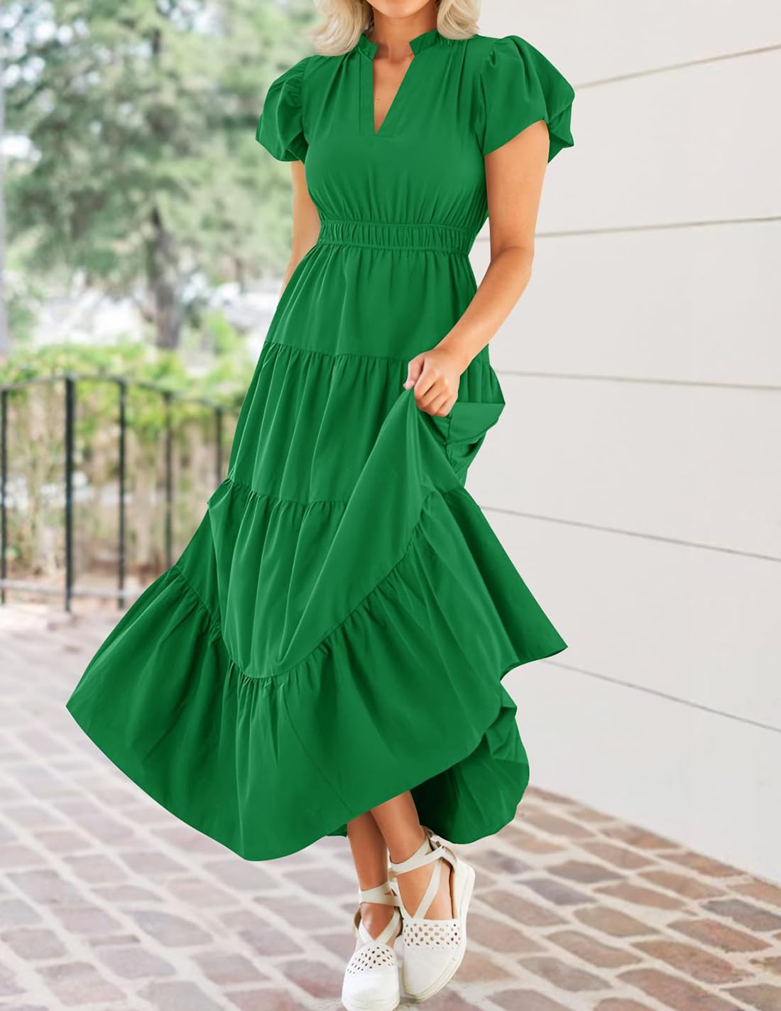 Foto 7 pulgar | Vestido Largo Zesica, Casual, De Verano, Cuello En V, Volantes, Verde - Venta Internacional.