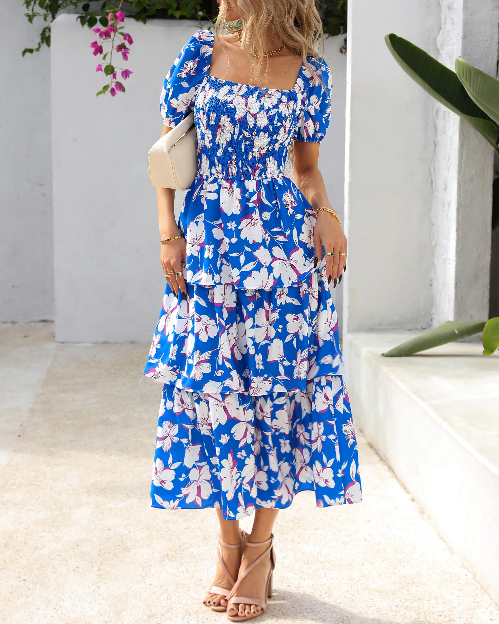 Foto 2 | Vestido Casual Btfbm Para Mujer Con Cuello Cuadrado Y Manga Abullonada - Venta Internacional.