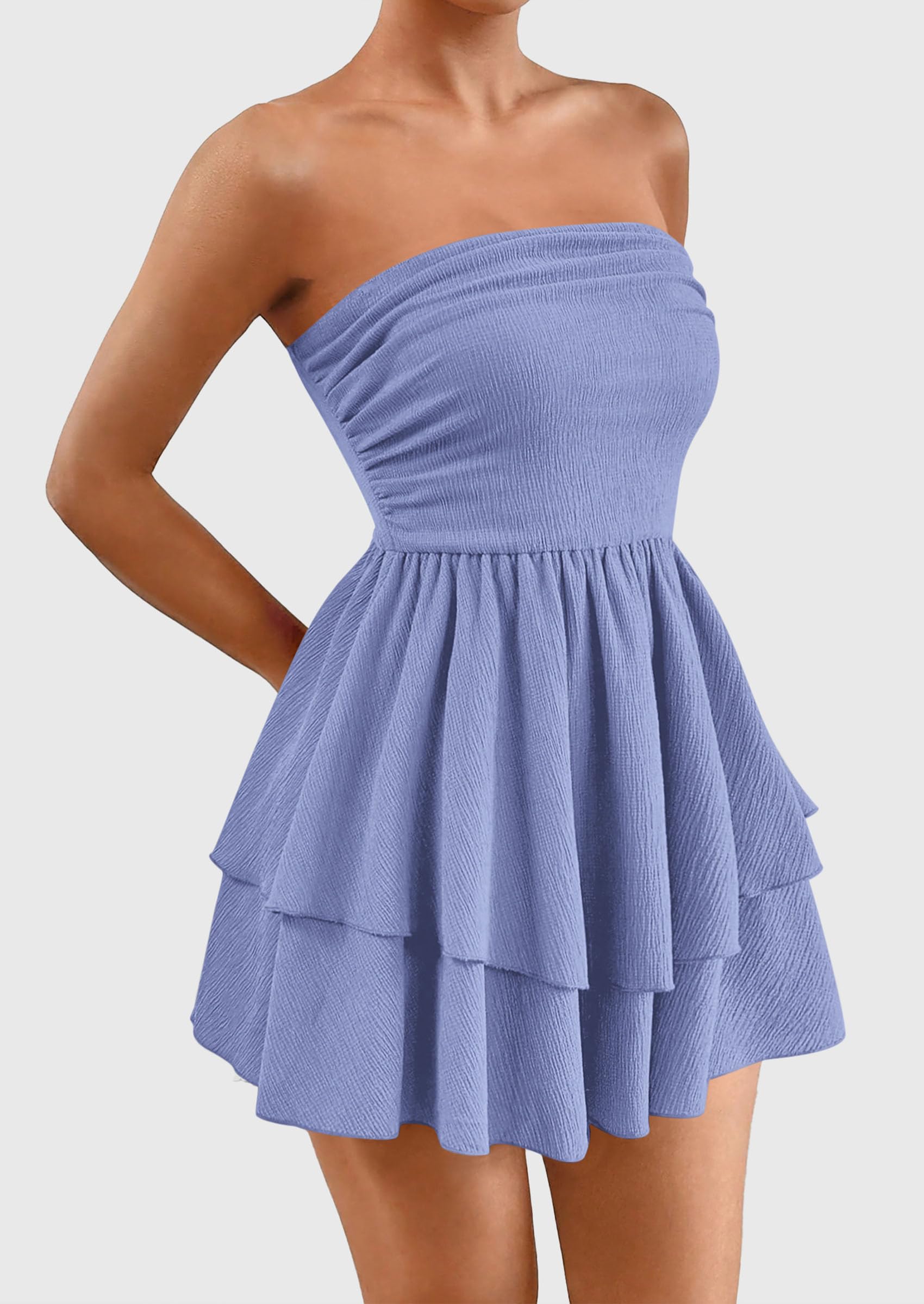 Foto 4 pulgar | Vestido Prettygarden Para Mujer, Verano 2025, Sin Tirantes, Azul Claro - Venta Internacional.