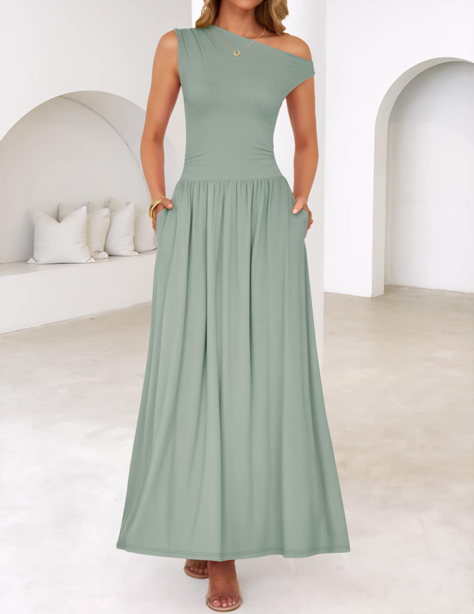 Foto 3 pulgar | Vestido Largo Zesica Summer 2025 Con Un Solo Hombro Casual Para Mujer - Venta Internacional.